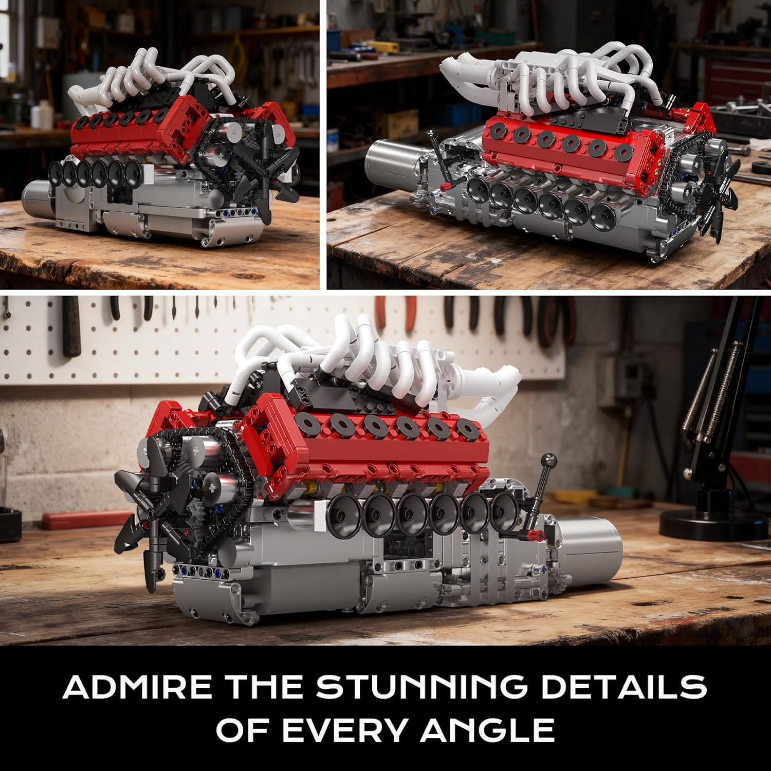 Mould King 10210 V12 Engine Model Kit that Works, Build Your Own Mini Car Engine Replica, Engeering STEM Toys for Adults, Home or Office Décor (1366 Pcs)