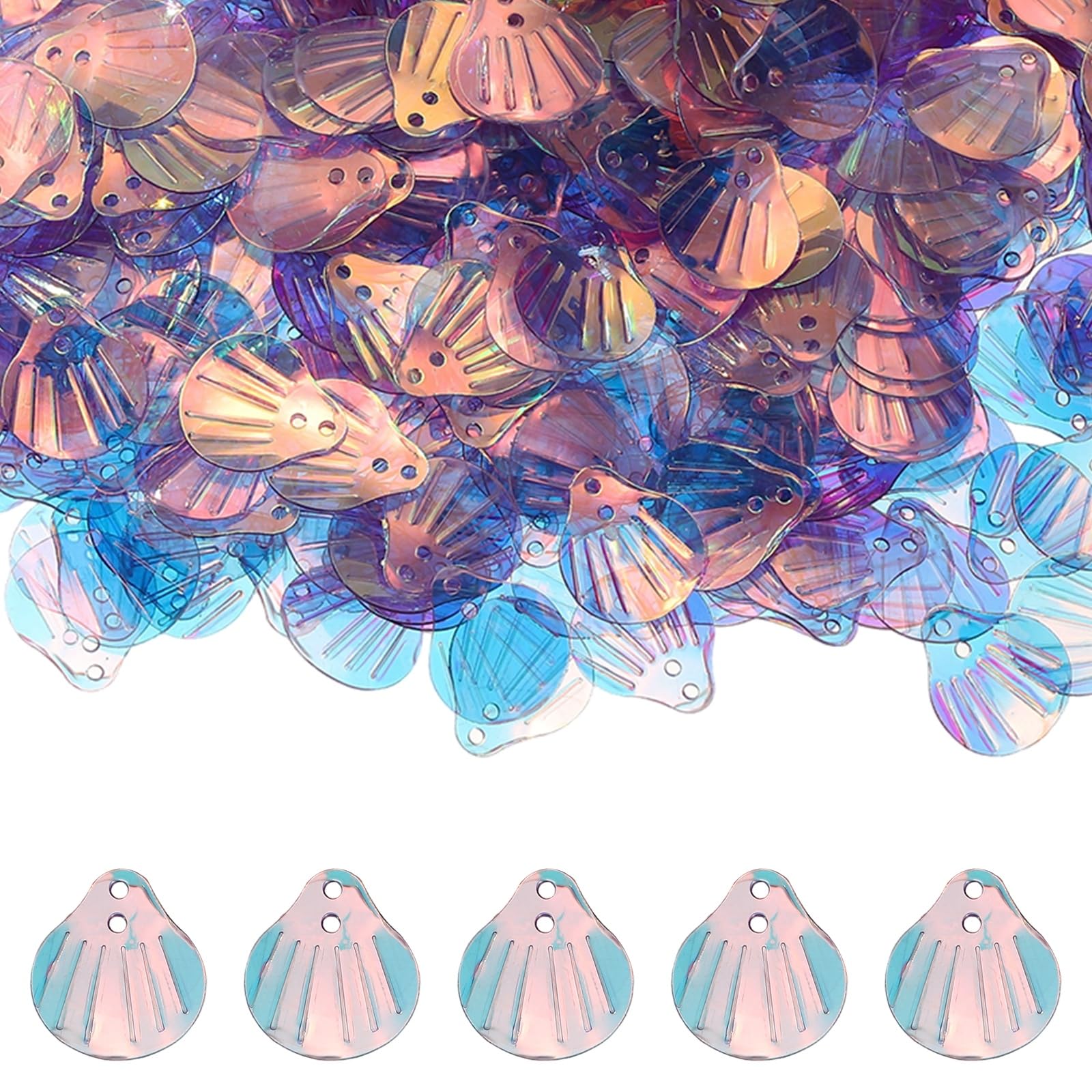 YELARXI Shell Glitter, Sea Shell Flakes Confetti Beach Seashell Shape Loose Sequins - Fitting for (DIY Craft Sewing Art Nail Embellishments Party Decoration) 0.6" & 1080Pcs & Powder