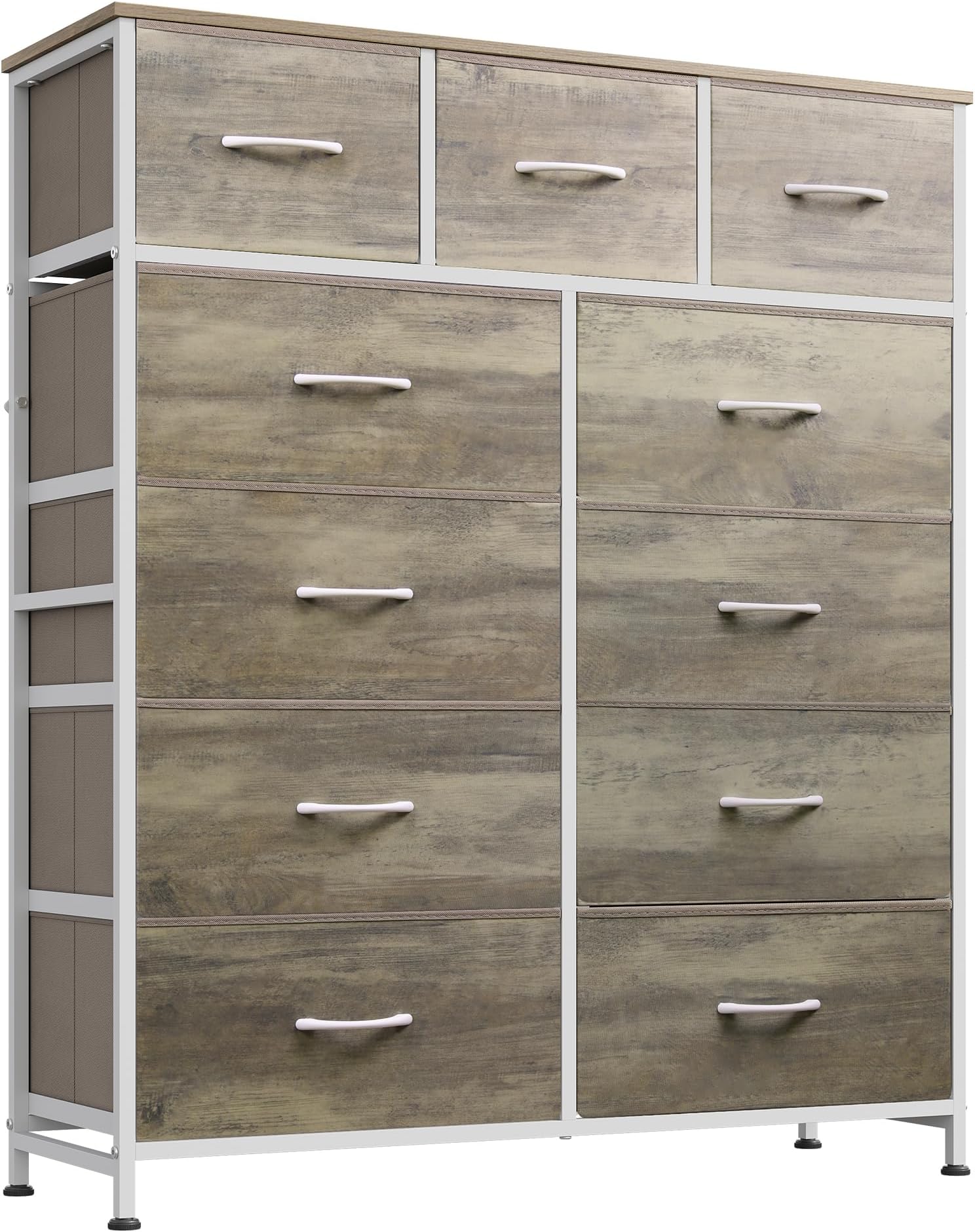 WLIVE Tall Dresser for Bedroom, Fabric Dressers Storage Tower, Dresser & Chest of Drawers Organizer Unit with 11 Drawers, Storage Cabinet, Hallway, Closets, Steel Frame, Wood Top, Greige