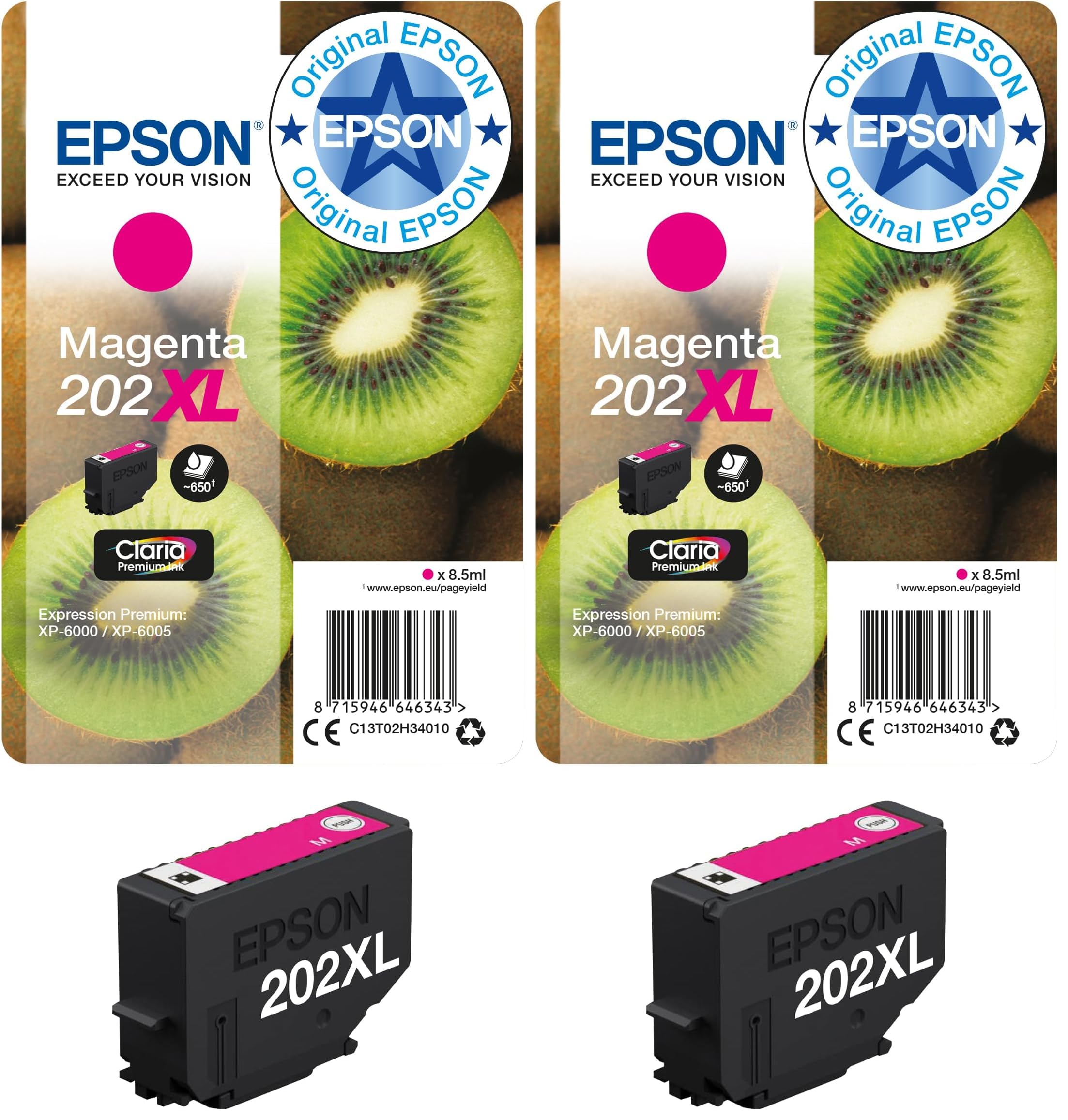 Epson EP64634 Original 202XL Tinte Kiwi (XP-6000, XP-6005, XP-6100, XP-6105), Magenta (Packung mit 2)