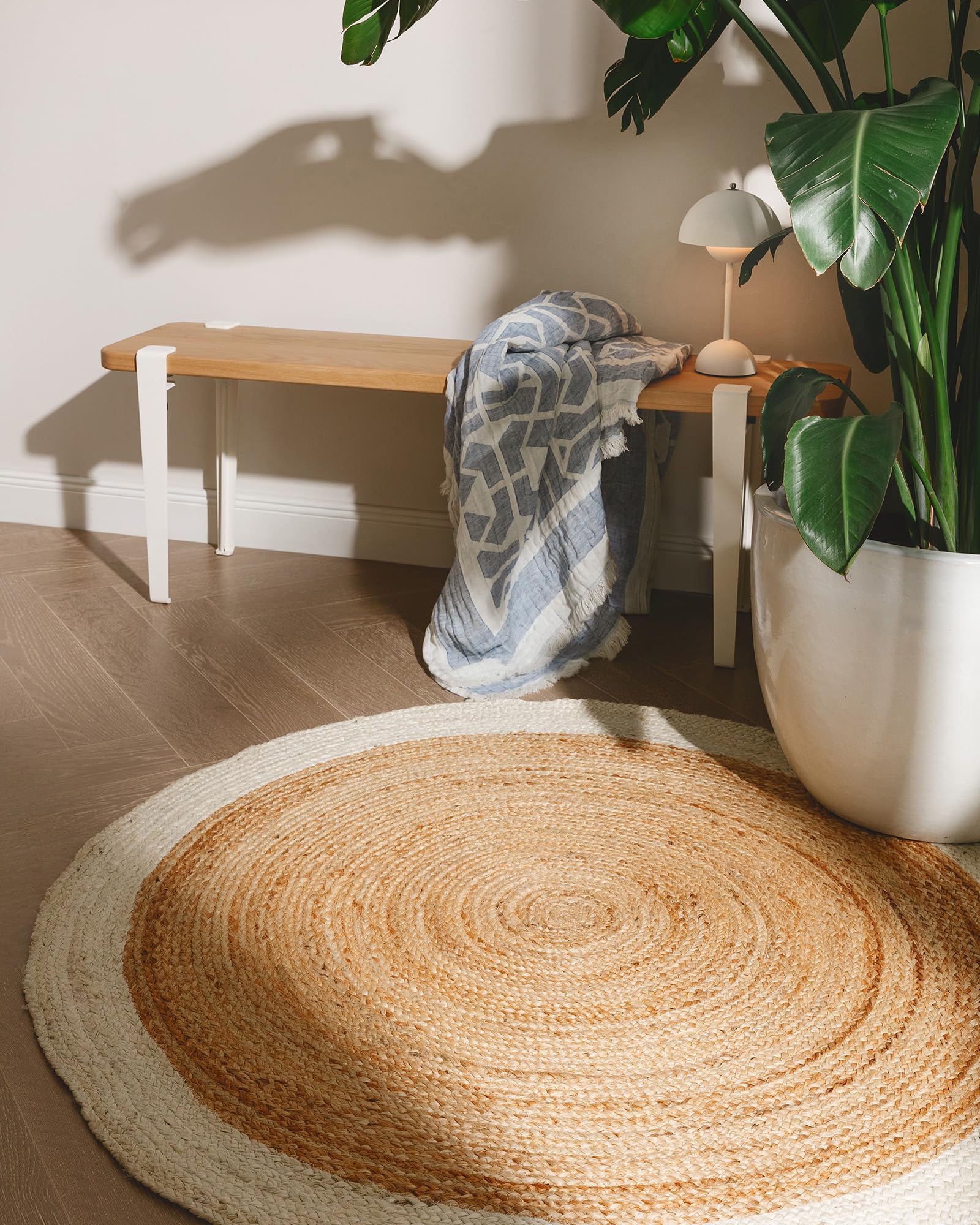benuta Pure Jute Tapis Jutta - Naturel - Rond - 115 cm - Tapis de salon tissé à la main - Design bohème naturel - Convient pour chauffage au sol