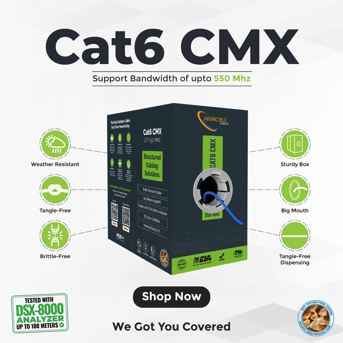 Amazon.com: Cat6 Outdoor (CMX) 1000ft Cable | 100% Solid Copper