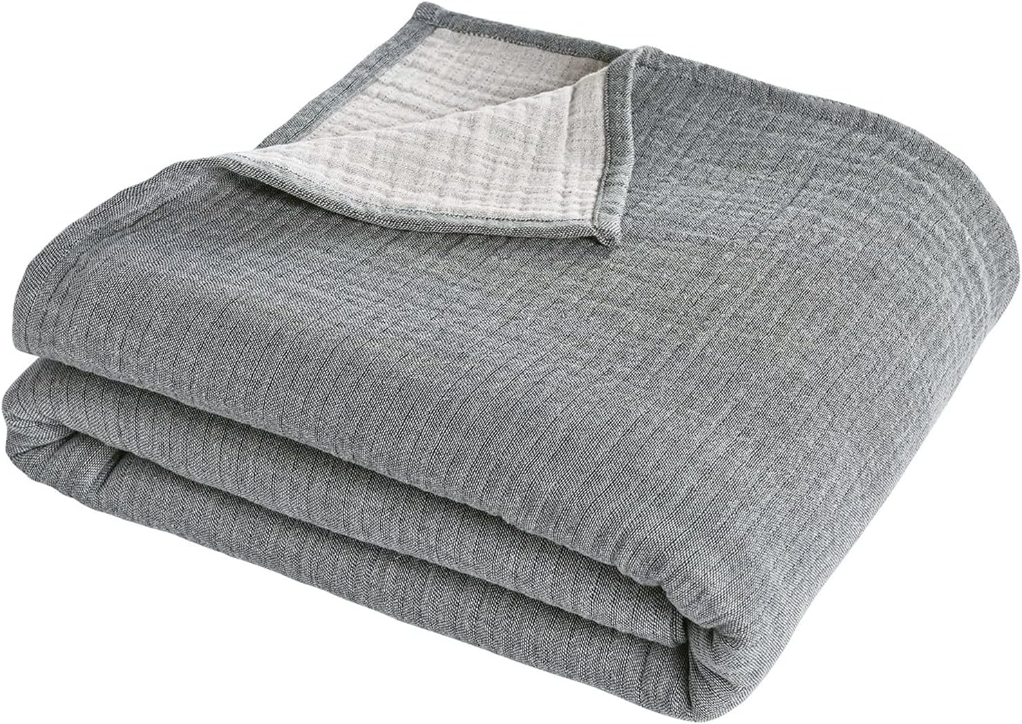 PHF 100 Cotton Muslin Blanket Queen Size 90" x 90", Yarn Dyed 3 Layers Ultra Soft Lightweight