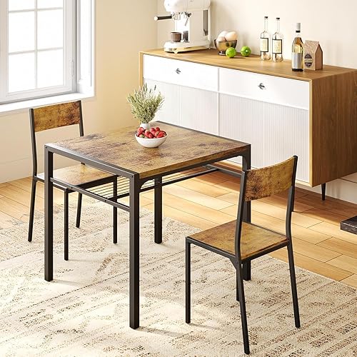 Gizoon Juego de mesa de comedor para 2, mesa de cocina de 3 piezas con 3 sillas para espacios pequeños, apartamento, cocina, comedor, ahorro de
