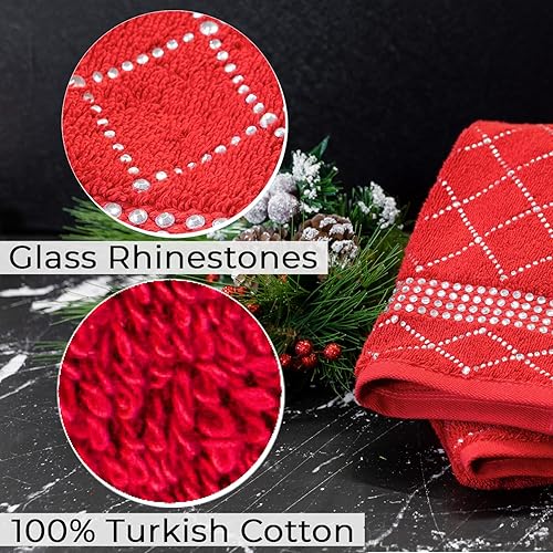 Miniatura 5 de Toalla de mano con patrón de X, duradera, diamantes de imitación brillantes sobre tela de toalla de algodón, para decoración glamorosa del baño del