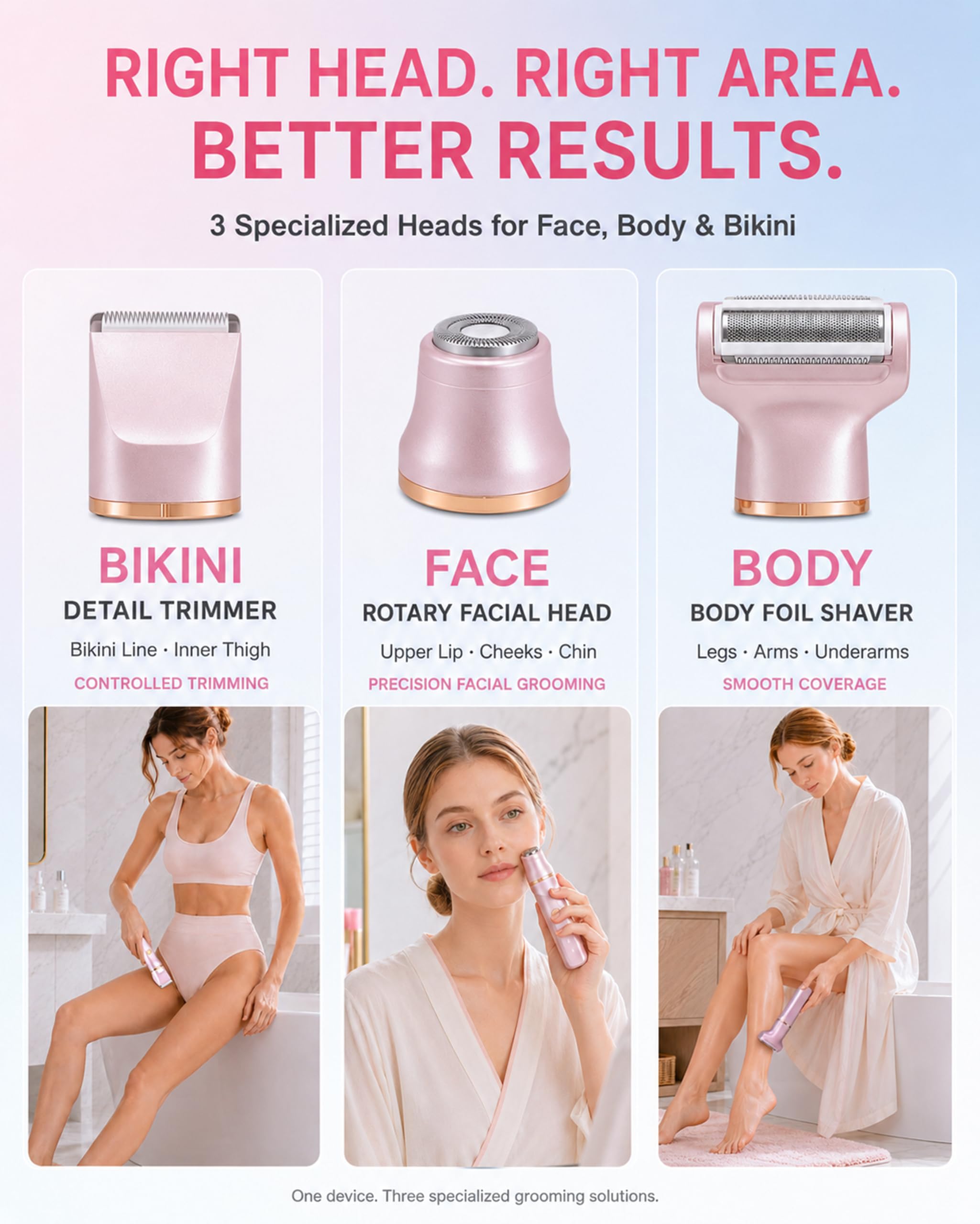 Recortadora de bikini para mujer, maquinilla de afeitar eléctrica 3 en 1 con cabezales especializados para cara, cuerpo y línea de bikini, afeitadora de bikini recargable impermeable con afeitadora de