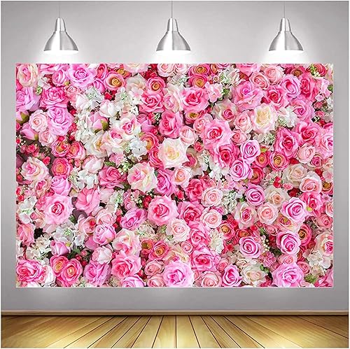 Miniatura 1 de Fondo de fotos con temática de rosas rosadas bodas despedidas de soltera baby shower fiesta de cumpleaños fotografías suministros de decoración de