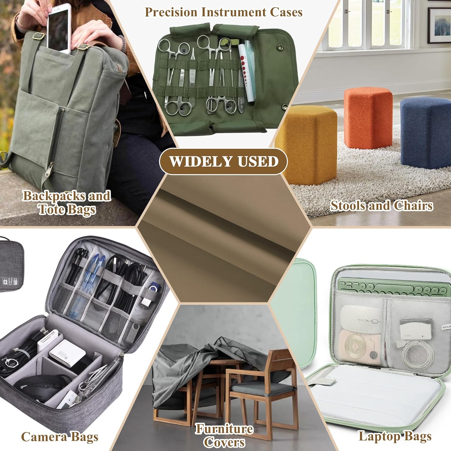 Waterproof Canvas Fabric by The Yard 150D Soft Nylon Upholstery Fabric for Chairs 58" W Outdoor Indoor Water Resistant Polyester Material for Patio Cushion Sewing Bags, 5 Yard Khaki