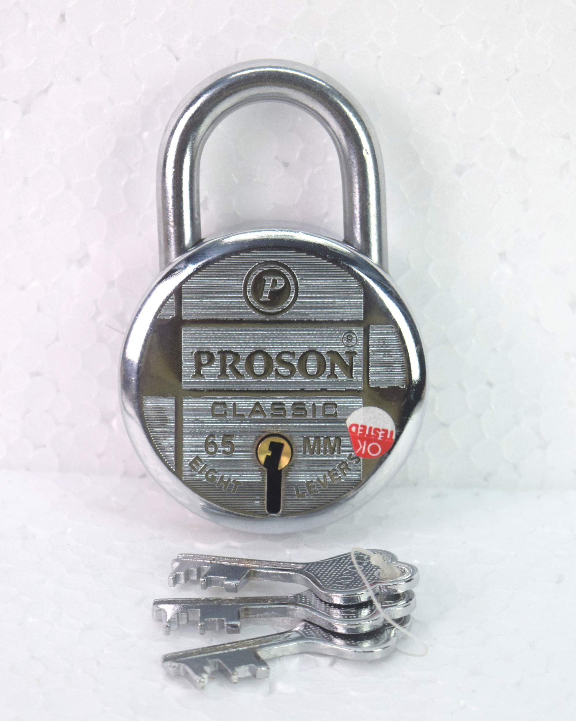 Global Art Shutter Lock Indian Made Hardened Shackle 8 Lever 65 mm Iron Padlock Proson Brand Classic Ultimate Locking Device 3 Key Padlock High Security-image-2