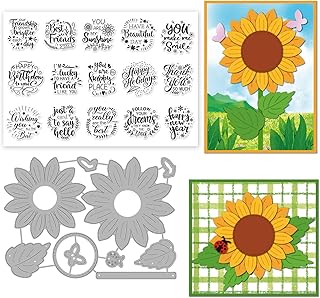 ORIGACH Sentiments Words Clear Stamp and Sunflower Cutting Dies Set for DIY Scrapbooking Album Decorative Card Making
