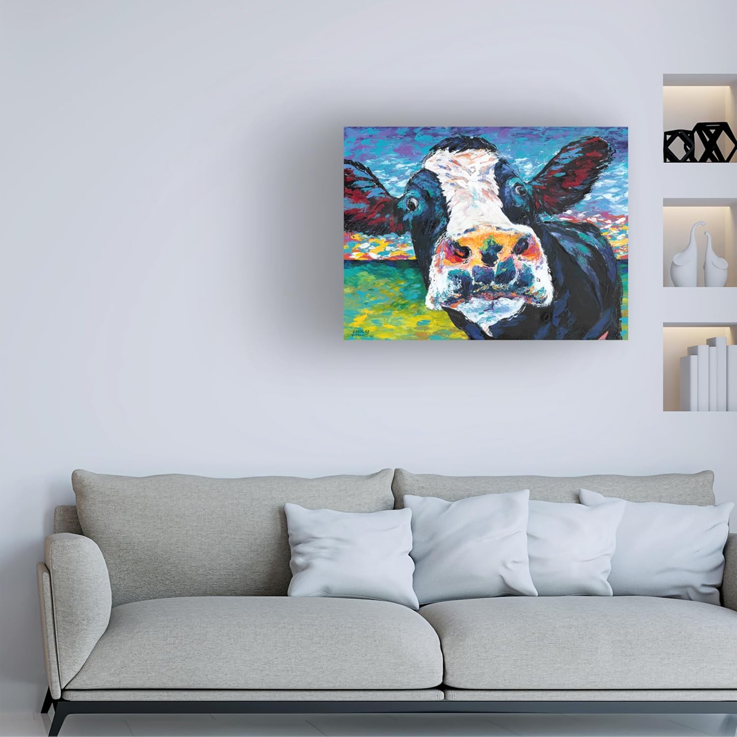 Wrapped Canvas Wall Art - Carolee Vitaletti 'Curious Cow Ii' Wall Art for Living Room, Bedroom, or Office Décor - 14x19
