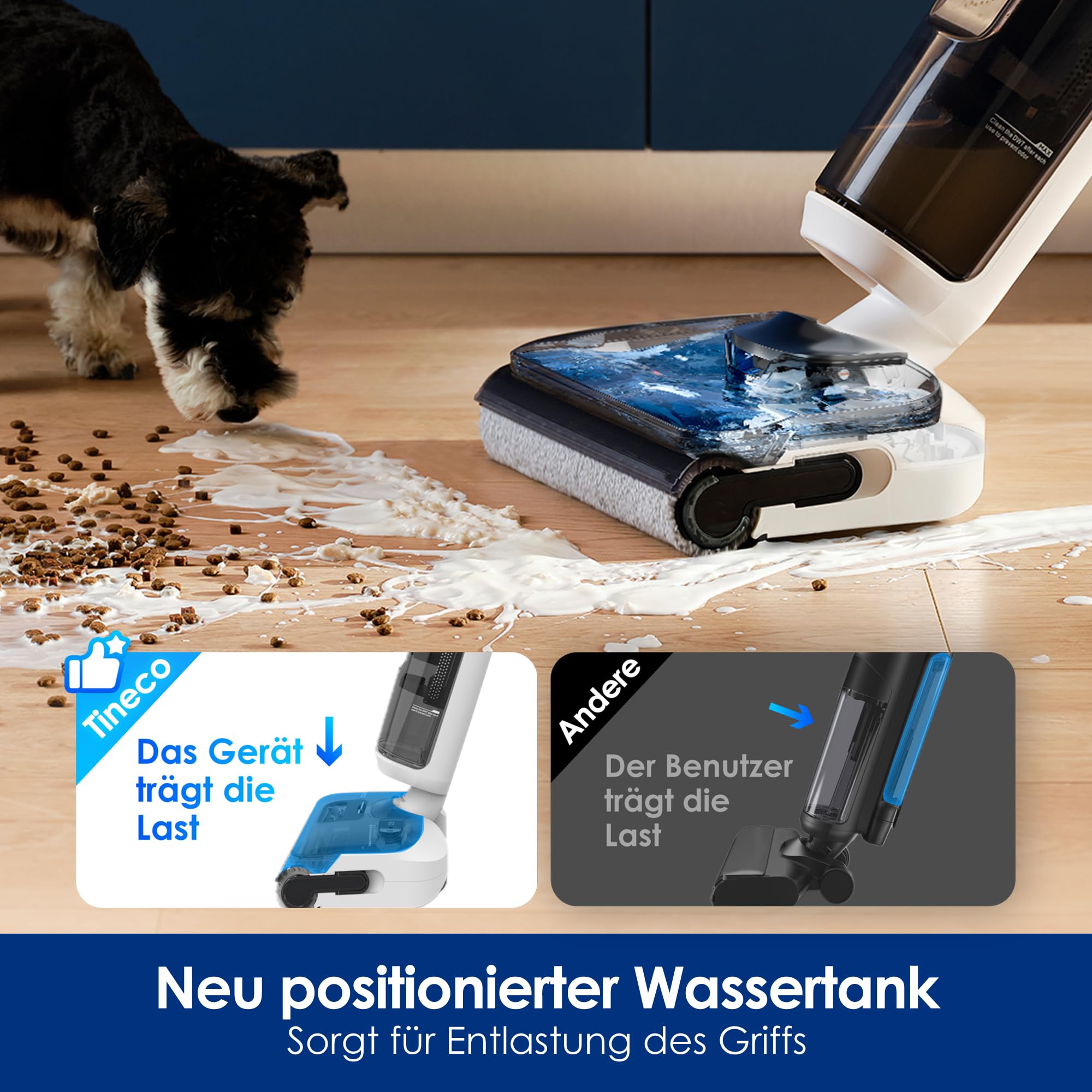 Tineco Floor One Stretch S6 Nass Trockensauger 180° Flachdesign 13cm Liegehöhe 85°C FlashDry Selbstreinigung 40min Laufzeit