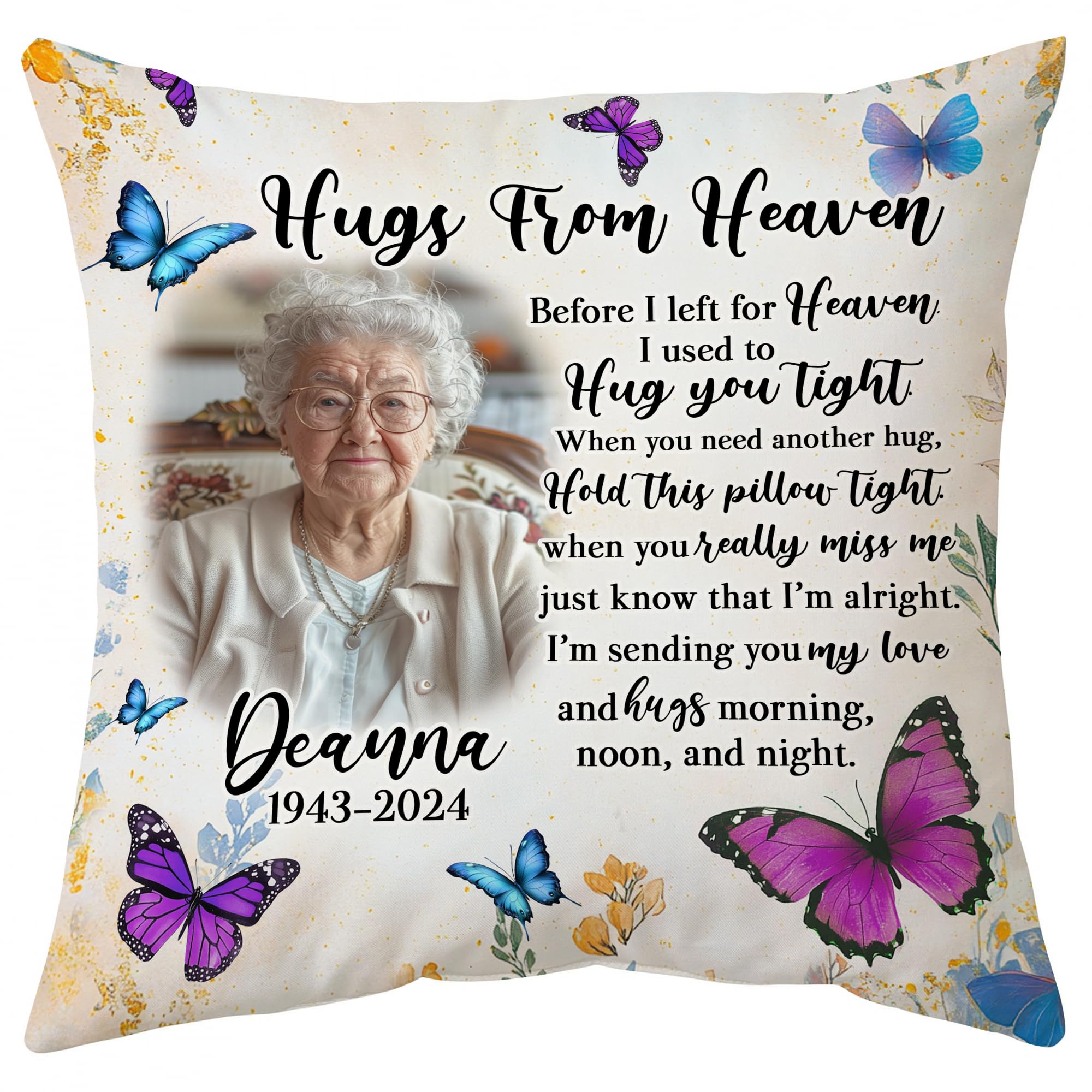 Foxcorner Personalized Memorial Sympathy Pillow with Insert 12"x12" Double-Sided Printed Gifts for Loss of Loved One in Heaven - Custom Picture
