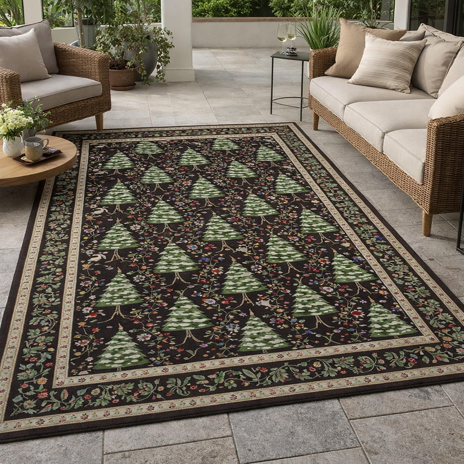 Tapis poils courts vintage floral d'une élégance traditionnelle unique