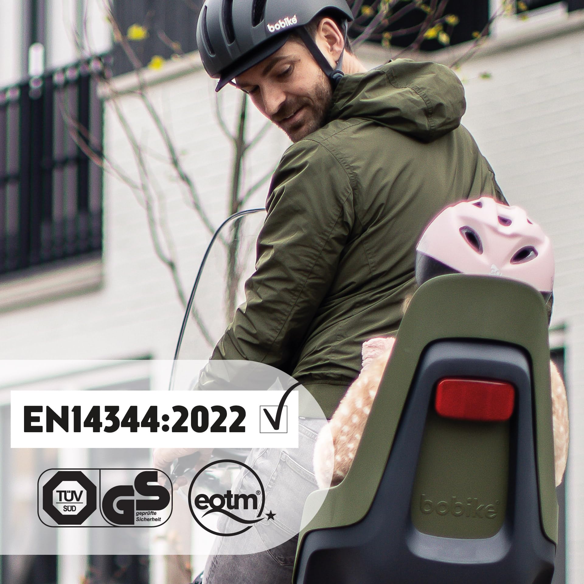 BOBIKE 8012100021 - Silla Bicicleta Trasera One Maxi EB-D para Portaequipajes – Segura y fácil de Montar, Adecuada para niños de 9 Meses a 6 años, hasta 22 kg, Verde Oliva