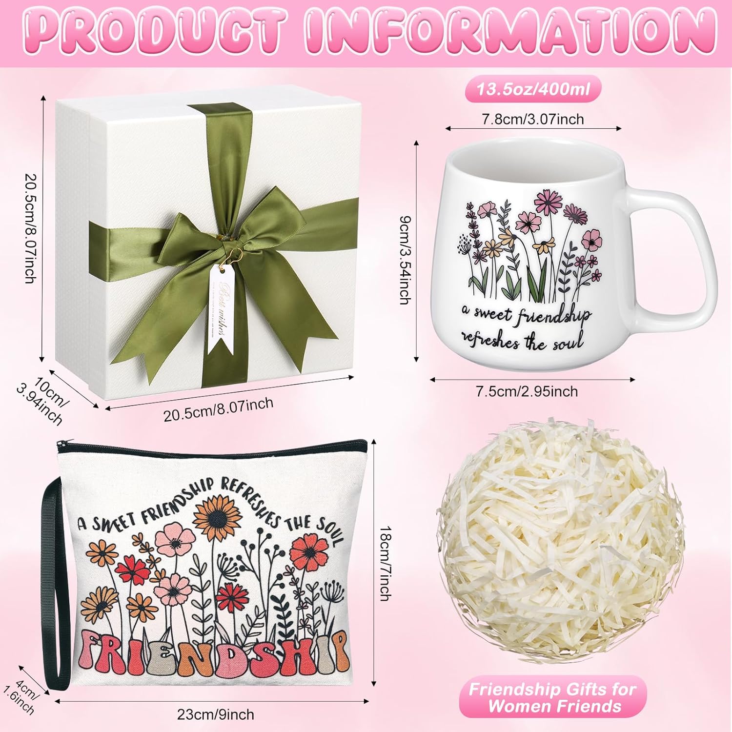 Skylety Christian Gifts Friendship Gifts for Women Friends, A Sweet Friendship Refreshes the Soul Christian Floral Ceramic Coffee Mug Cosmetic Bag for Women Friends Bestie - Image 2