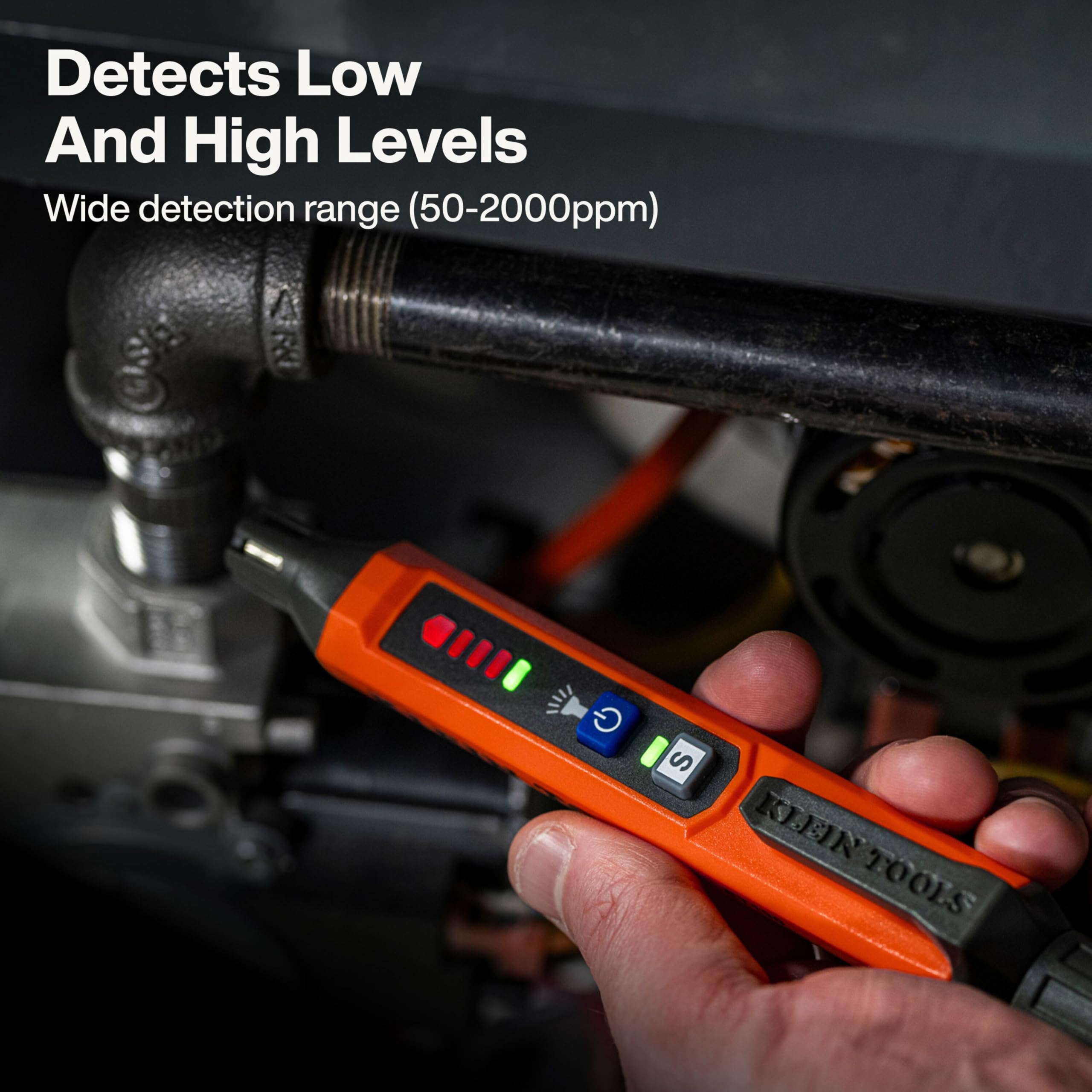 Klein Tools Detector de Fugas de Gas ET190, Amplio Rango de detección, alertas audibles y LED, Delgado y Ligero