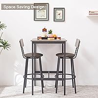 Vista 2 de Juego de 2 mesas de bar y sillas de bar, mesa de bistró y taburete de bar, mesa de comedor pequeña con taburete tapizado, color gris