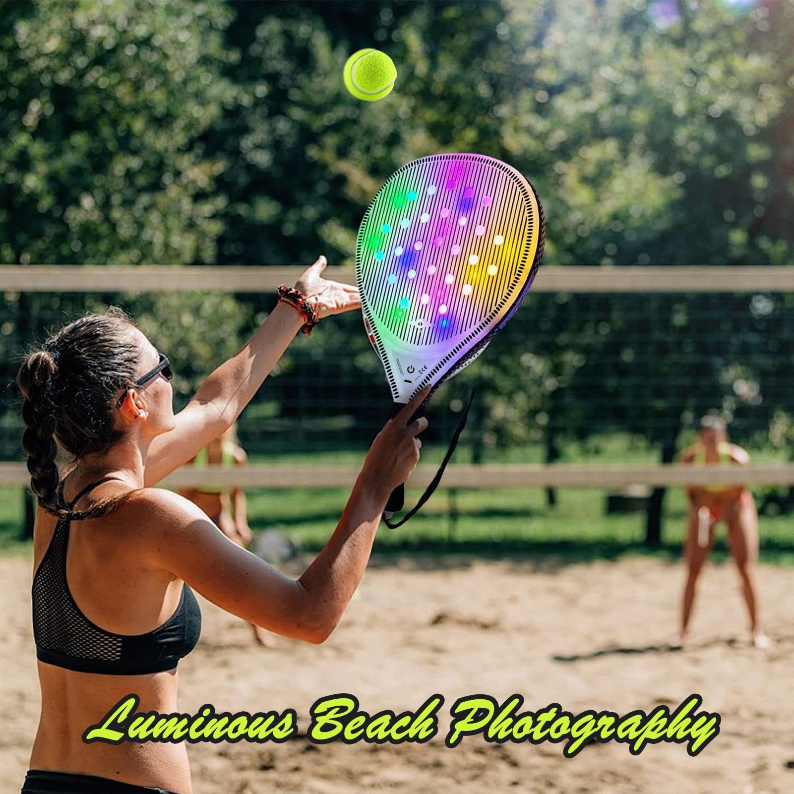 Racchetta da Tennis per Donne Set Di Pagaia Da Spiaggia Luminosa USB | Sportivi per Paddle in Fibra di Carbonio con 2 Palline per Adulti e Bambini, Allenamento e Viaggio