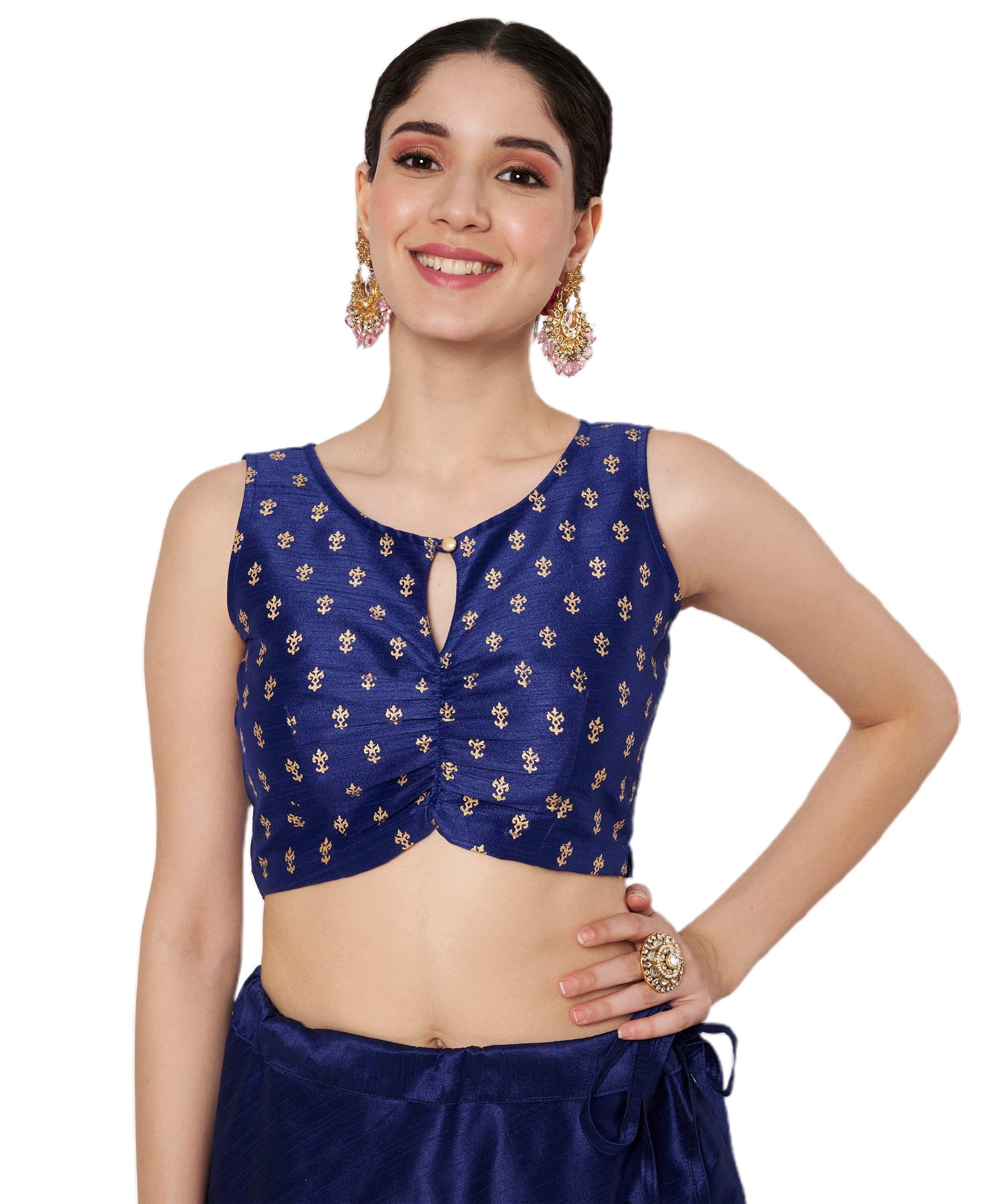 studio rasa Women's Dupion Hand Block Printed Readymade Top for Festive Wedding Party-image-41