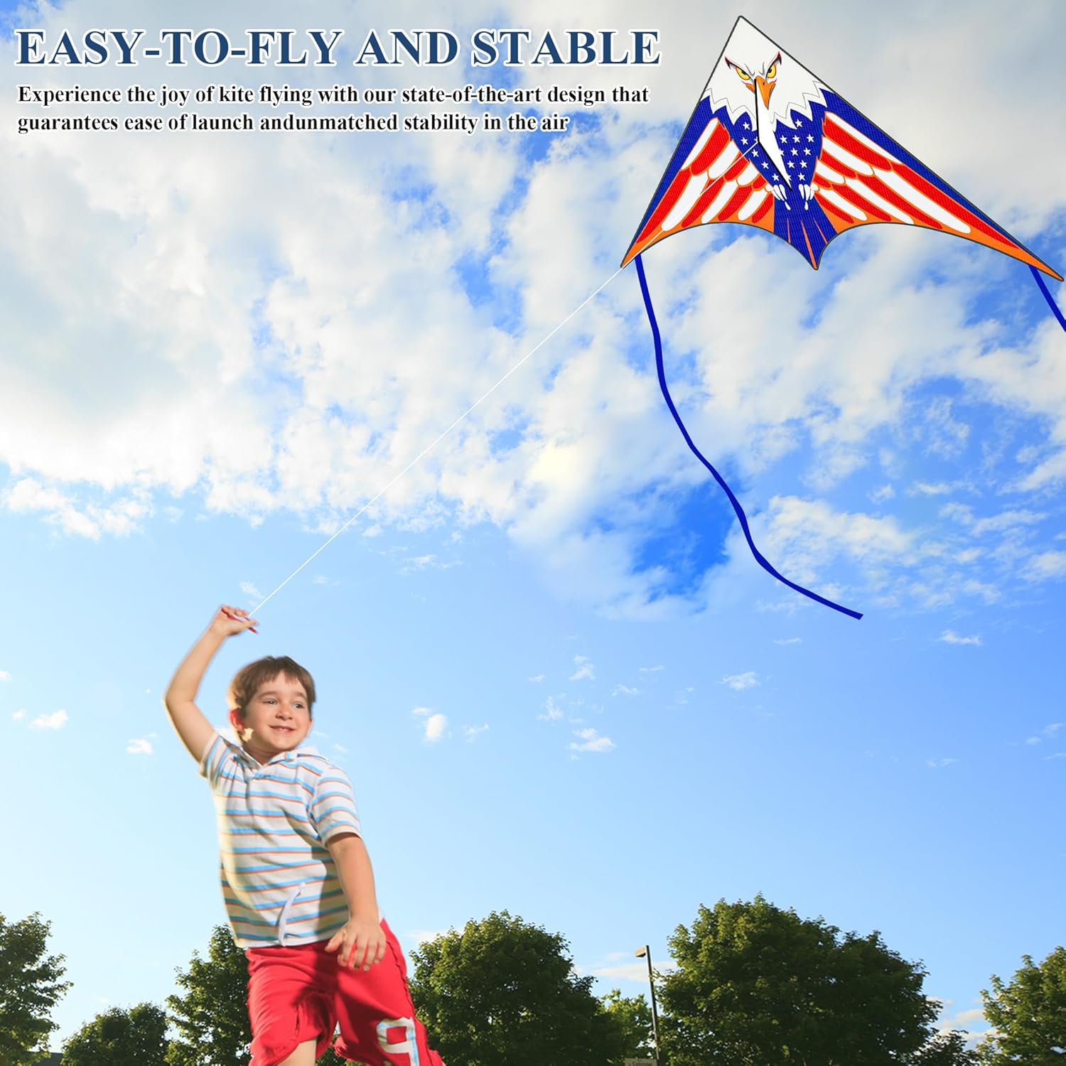 Kites for Kids Ages 4-8 & 8-12，Large Delta Kites for Adults, Boys and Girls Beach, Easy to Fly, Perfect for Beginners, Gifts for Holiday Easter Festival (Eagle Flag)
