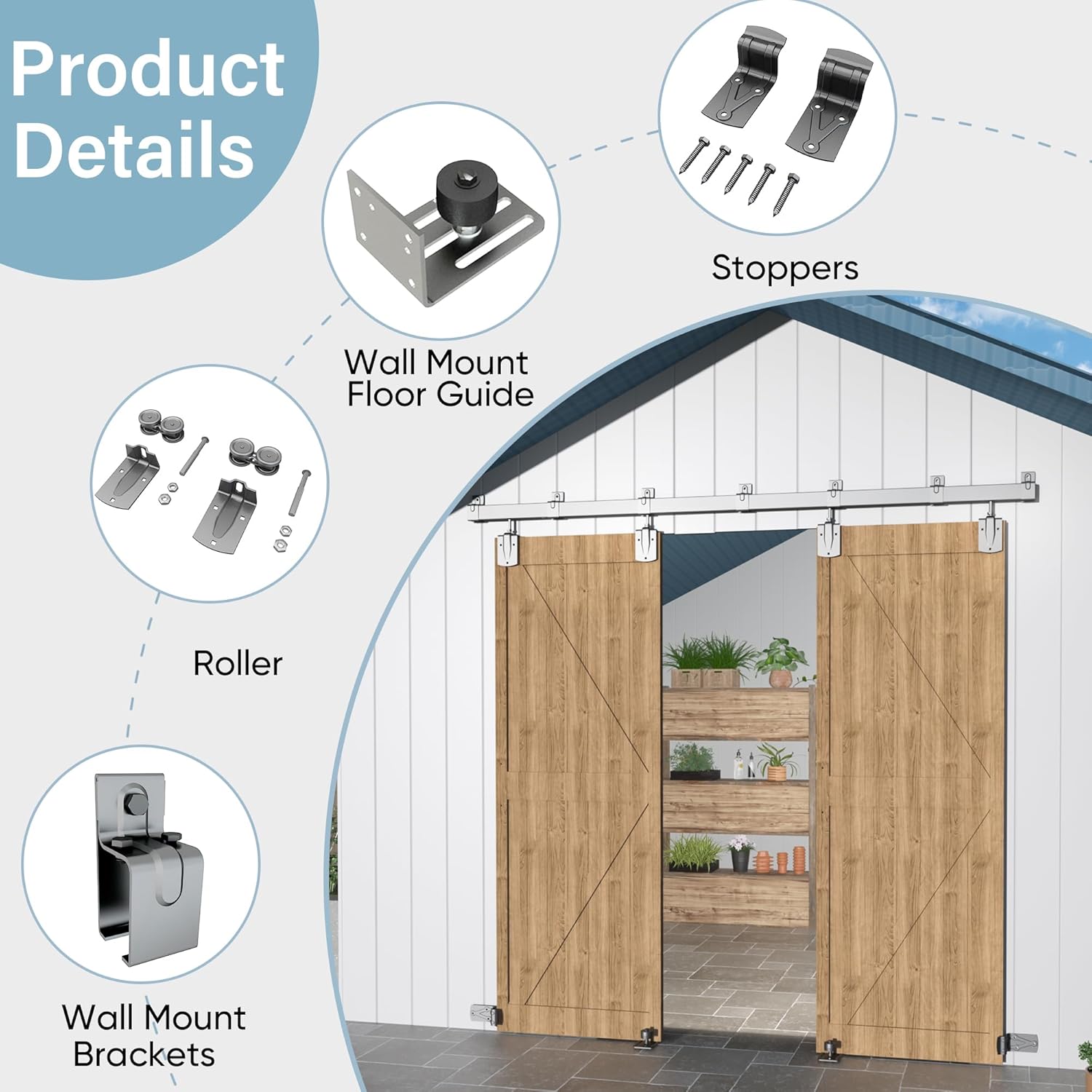 12FT Heavy Duty Box Rail Exterior Barn Door Hardware Kit, Sliding Door Hardware, Outdoor Barn Door Hardware Kit for 2 Doors(Door not Include), 450 lbs Capacity, Silver