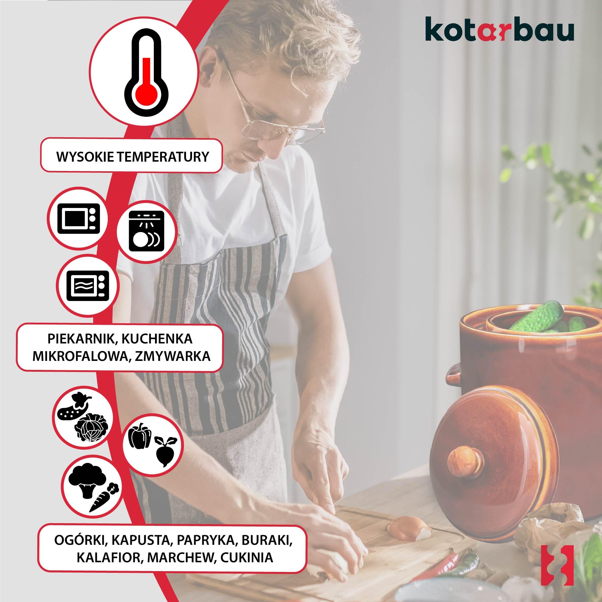 KOTARBAU® Garnek fermentacyjny 10L brązowy kamionkowy z hermetyczną pokrywką garnek do kapusty kiszonej ogórków pojemnik do kiszenia ceramiczny z kanałem wodnym