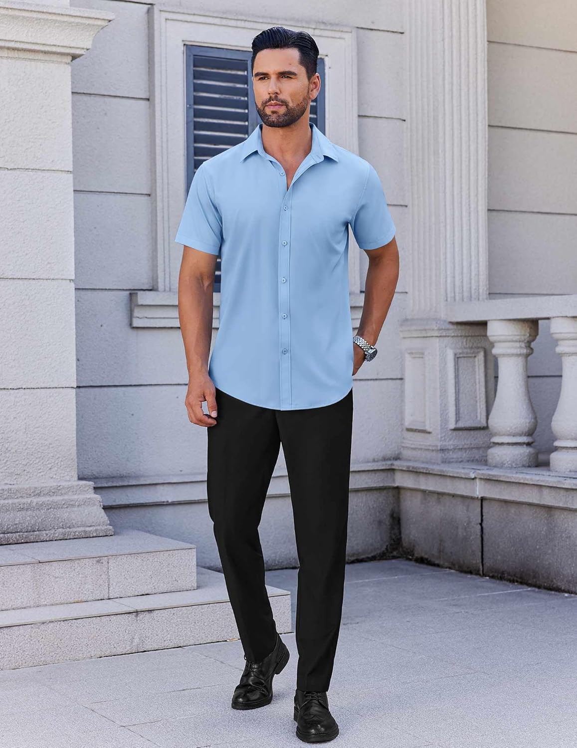 COOFANDY Men's Short Sleeve Dress Shirts Stretch Wrinke Free Untucked Casual Button Down Shirt - Image 4