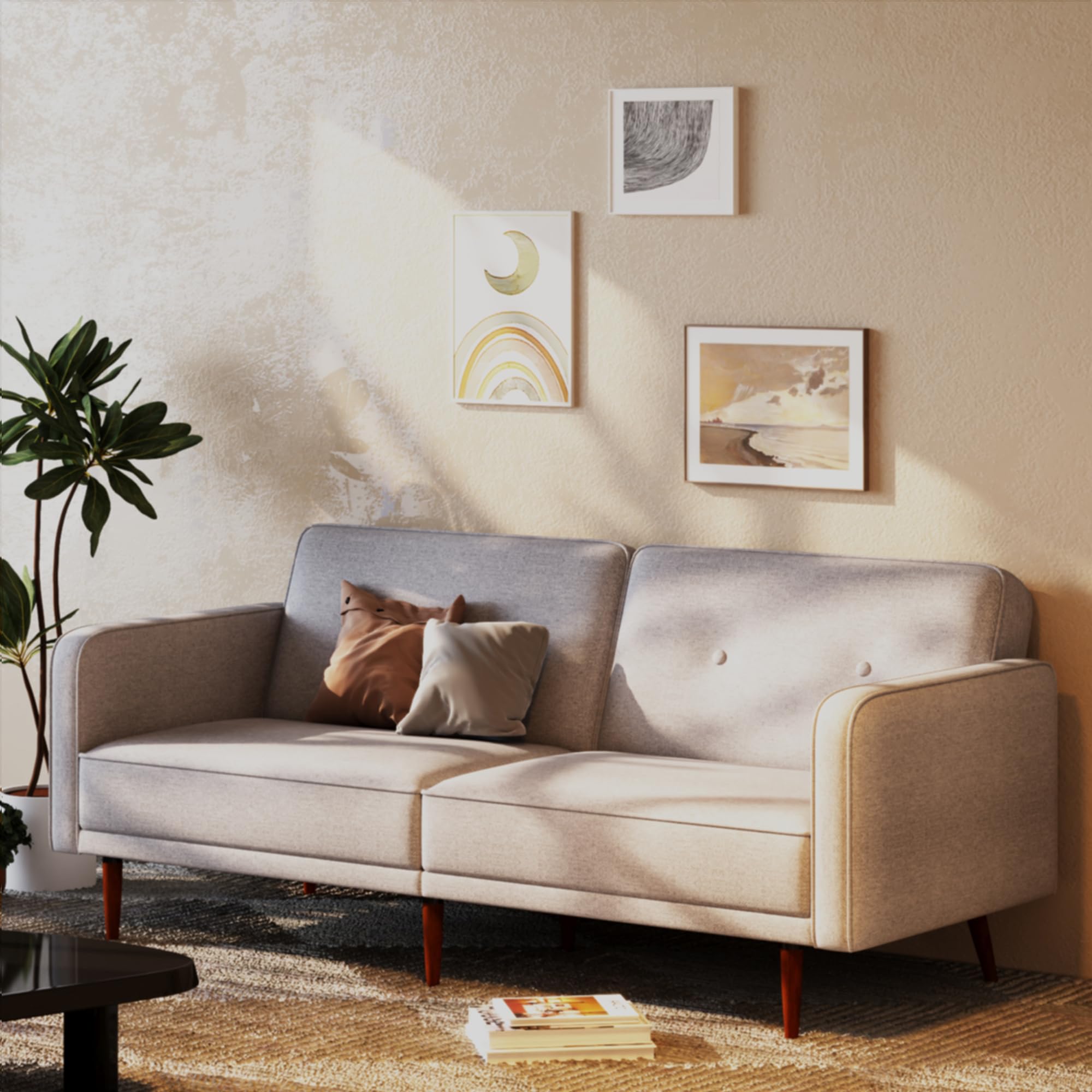 Artdeco Home Convertible Sofa Bed with 3 Level of Adjustability 76" W Mid-Century Style Soft 100% Polyester Fabric Sleeper Sofa for Small Space Living