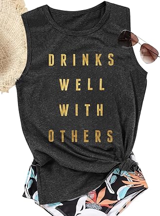Drinks Well with Others Tank Tops for Women Drinking Shirts Summer Alcohol Muscle Letter Printed Graphic Sleeveless Tee Tops