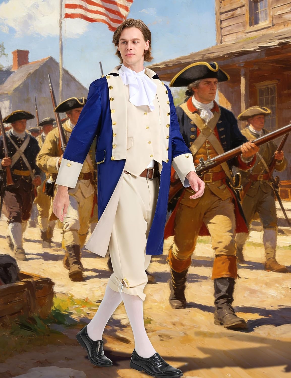 5Pcs Deluxe Hamilton Founding Father Costume Men Adult Colonial Revolutionary War Outfit Cosplay Party Military