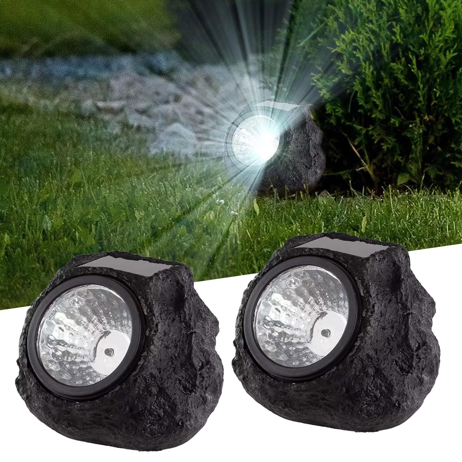 WORLUDE Solar Stone Lights Outdoor - IP44 Waterproof Solar Powered Garden Lights, Decorative LED Landscape Lighting for Patio, Yard, Pathway (Pack of 2)
