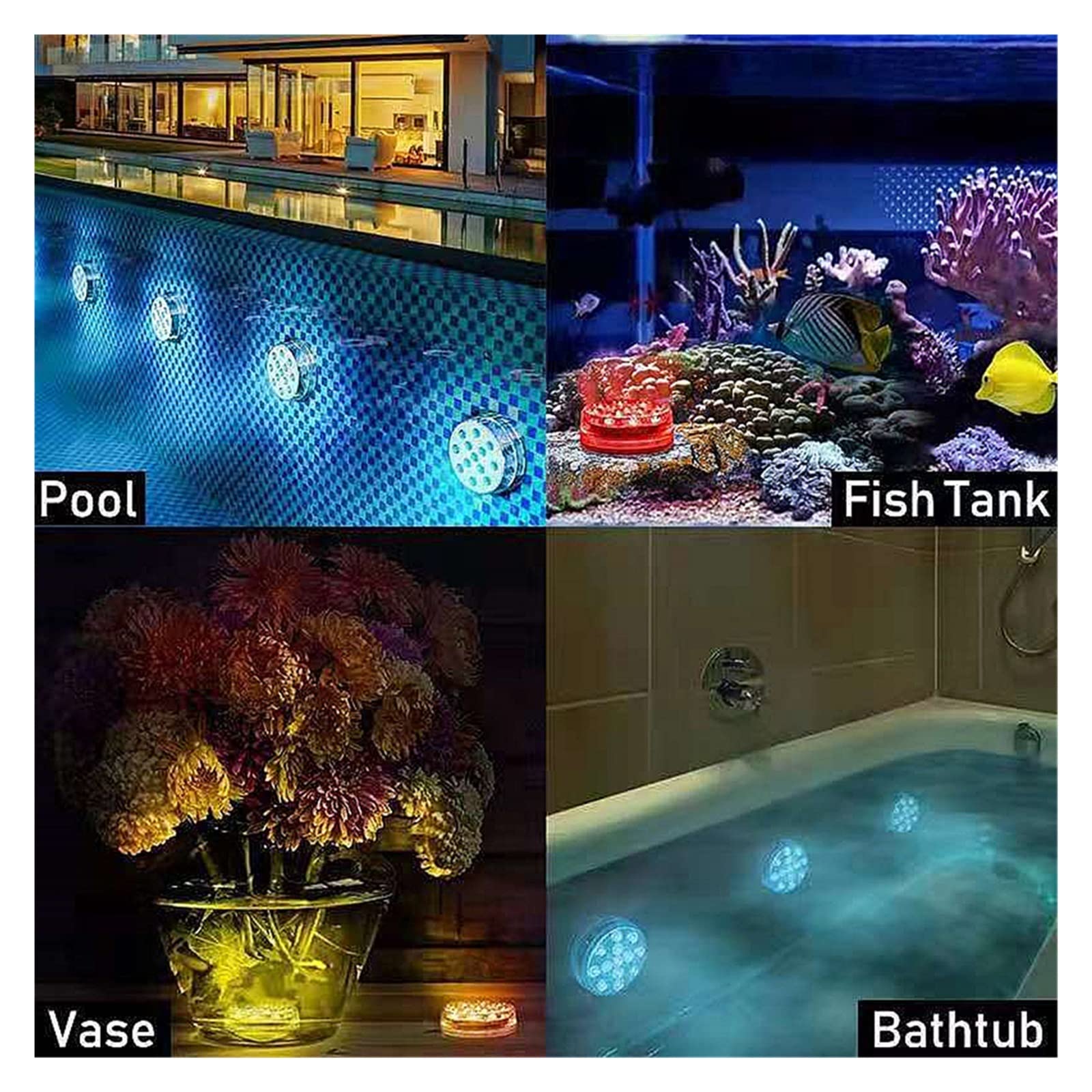 Lumière de Piscine éclairage sous-Marine lumière LED Submersible sans Fil IP68 projecteur extérieur for étang réservoir Poissons d'aquarium éTanche SûR(10light 2remote,7.0cm)