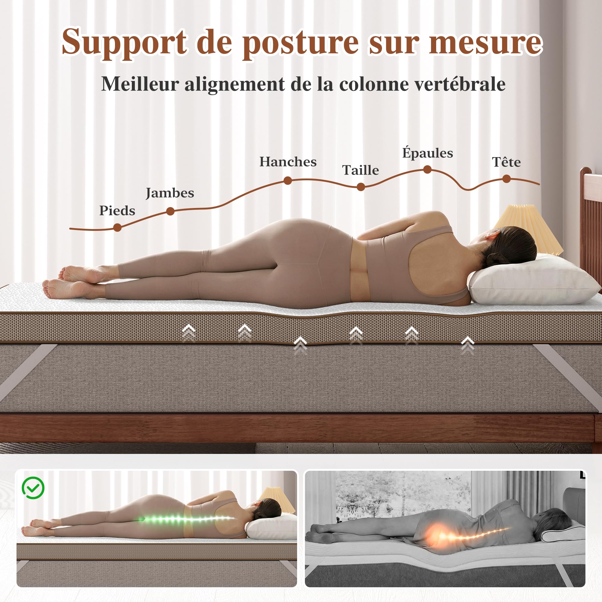 BedStory Tope de colchón de 160 x 200, 7,5 cm de altura, gel viscoso con funda lavable, transpirable y cómodo, H2/H3 de espuma viscoelástica para cama con somier y camas incómodas sofá cama