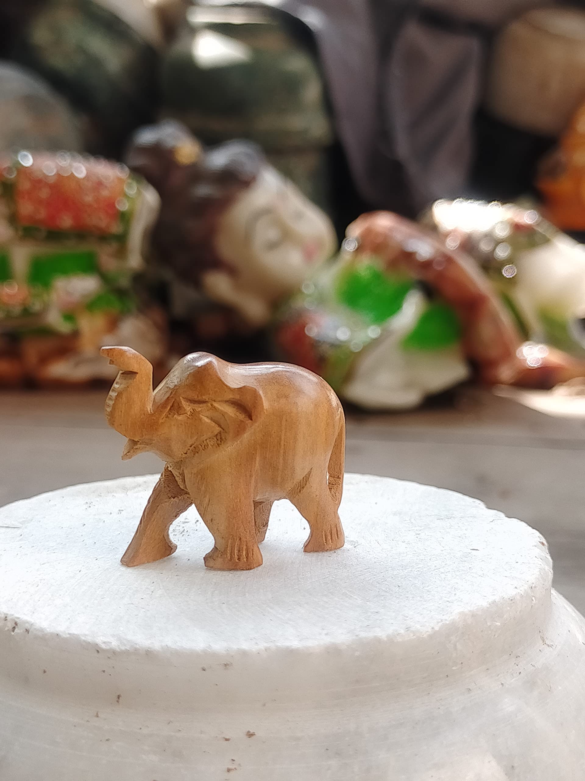 KC PRODUCTS Sandalwood Elephant Combo Set Upper Trunk 1 Inch | Pair Como Set | Home Decor Showpiece 1