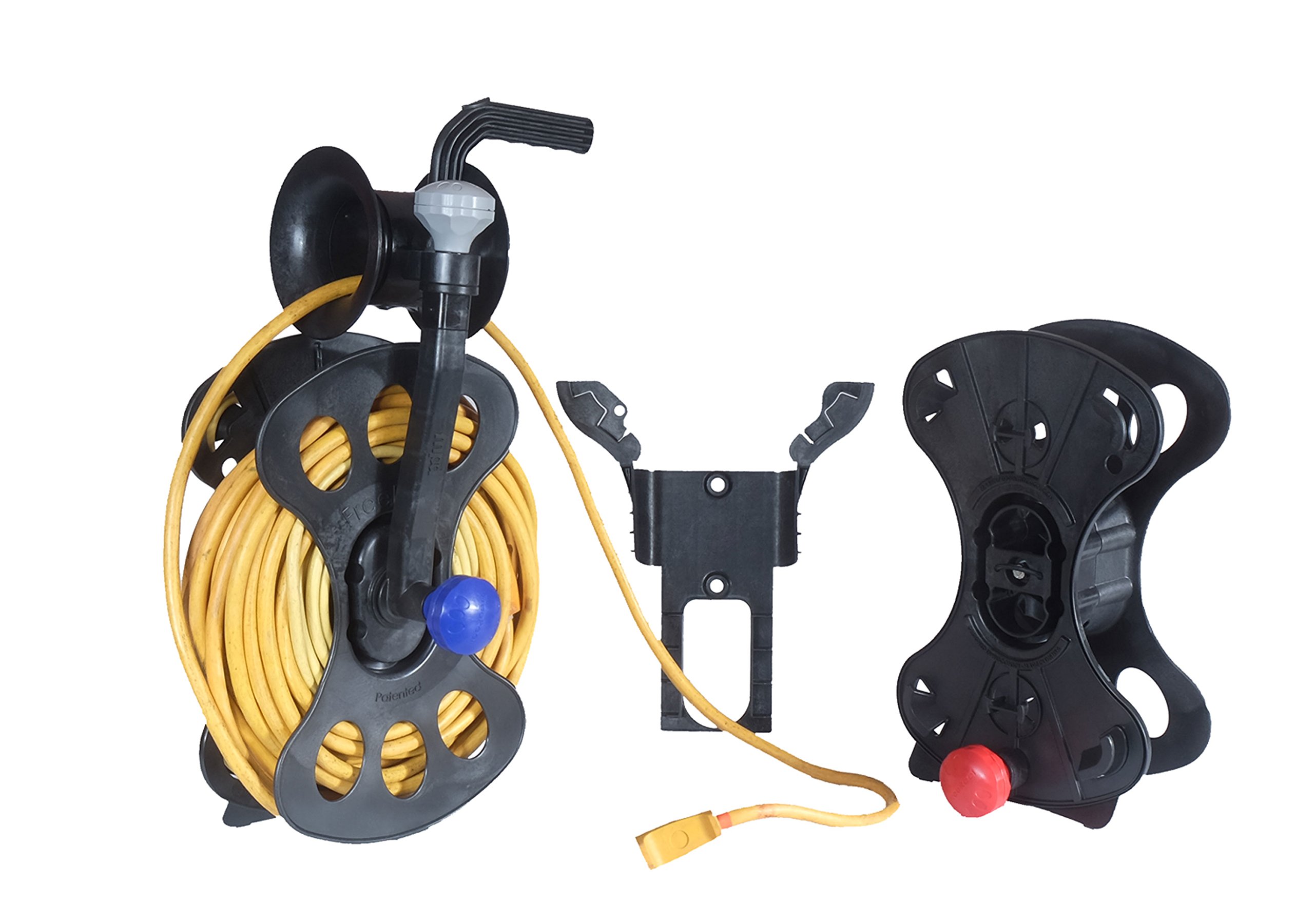 100 ft 12/3 Heavy Duty Extension Cord Reel - 50 ft Air Hose Reel - Cord, Hose and Cable Storage Organizer - Contains 2 Storage Cassette Reels, 1 Precision Guide/Winder, 2 Wall Storage Mount