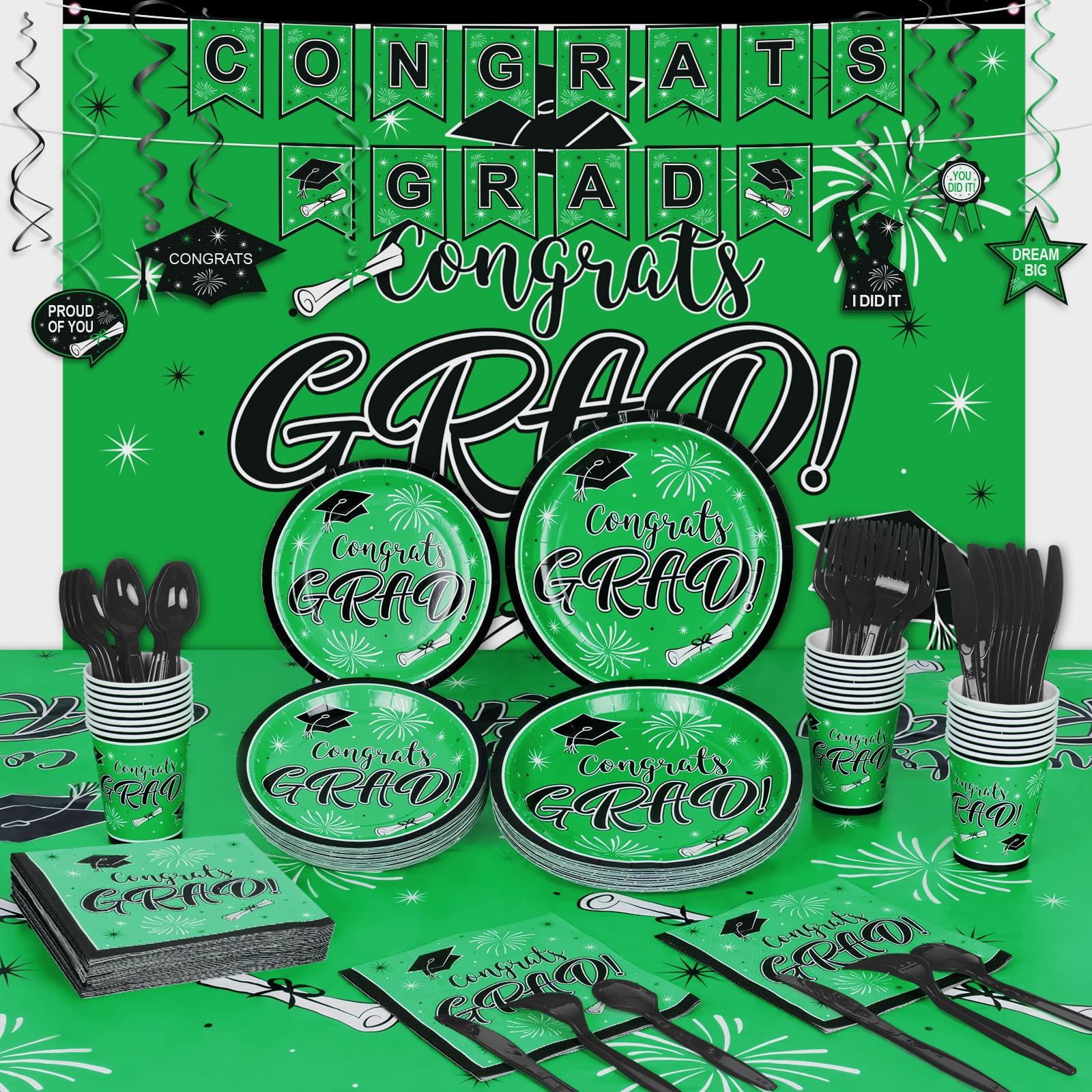 DECORLIFE Green Graduation Party Decorations 2023 with Backdrop