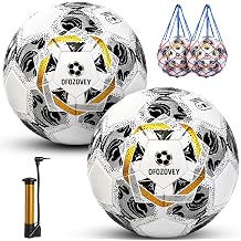 Soccer Ball Size 5,Soccer Ball Set with 2 Mesh Bags, 1 Pump & 2 Needles, 2-Pack Official Match Soccer Ball for Kids and Youth,Yarn-Wrapped Inner, Three-Layer Durable Materials