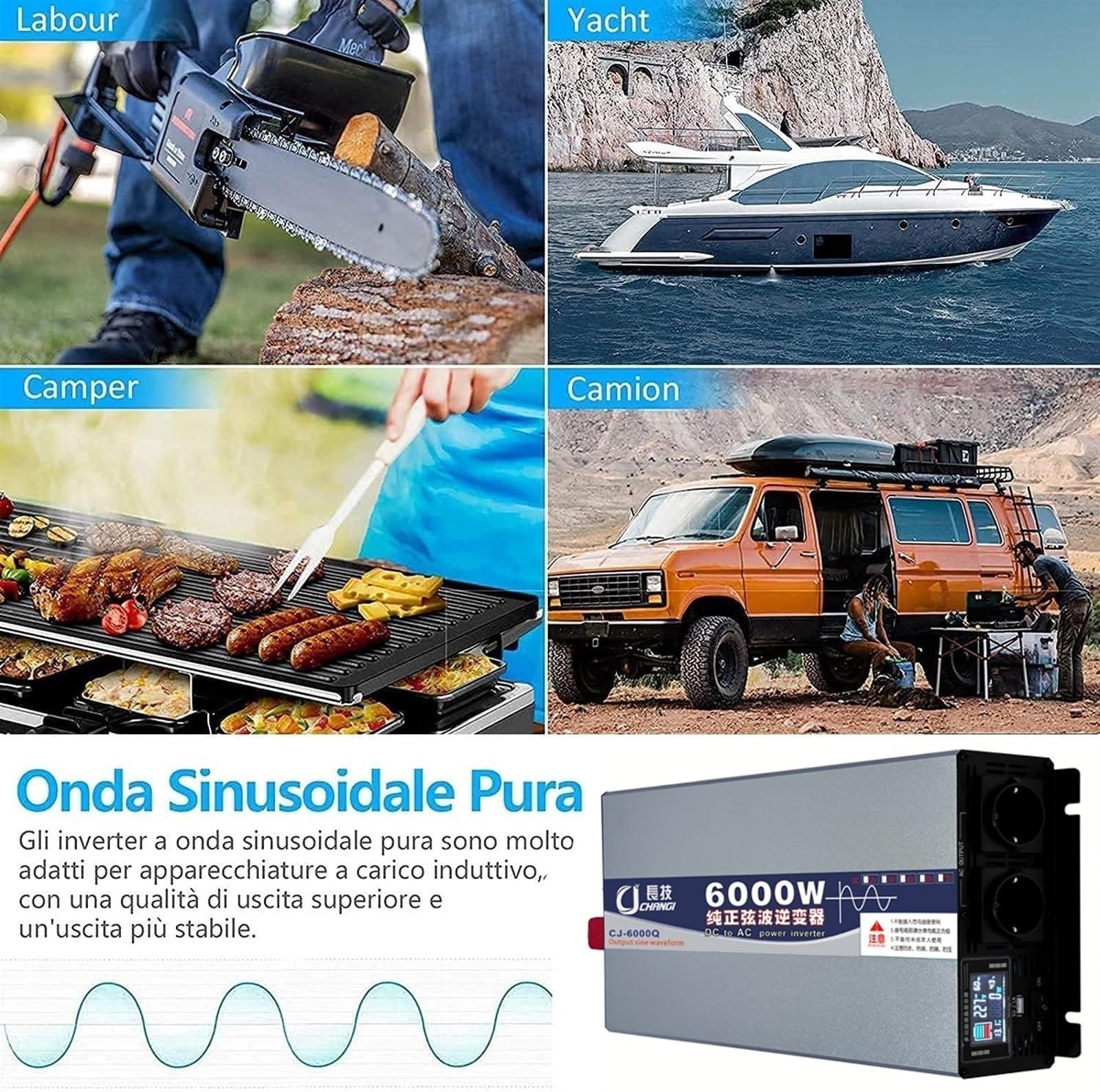 Inversor de Onda sinusoidal Pura de 6000 W a 8000 W: 12 V-72 V CC a 110 V/220 V CA for RV, energía Solar, Camiones, Camping y emergencias.