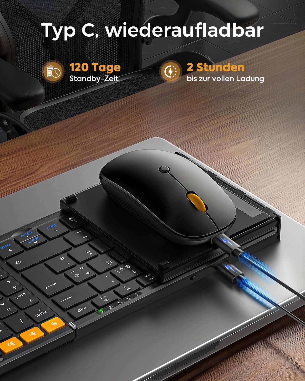 MoKo Clavier et Souris Pliable sans Fil QWERTZ, 2,4G + Double Bluetooth