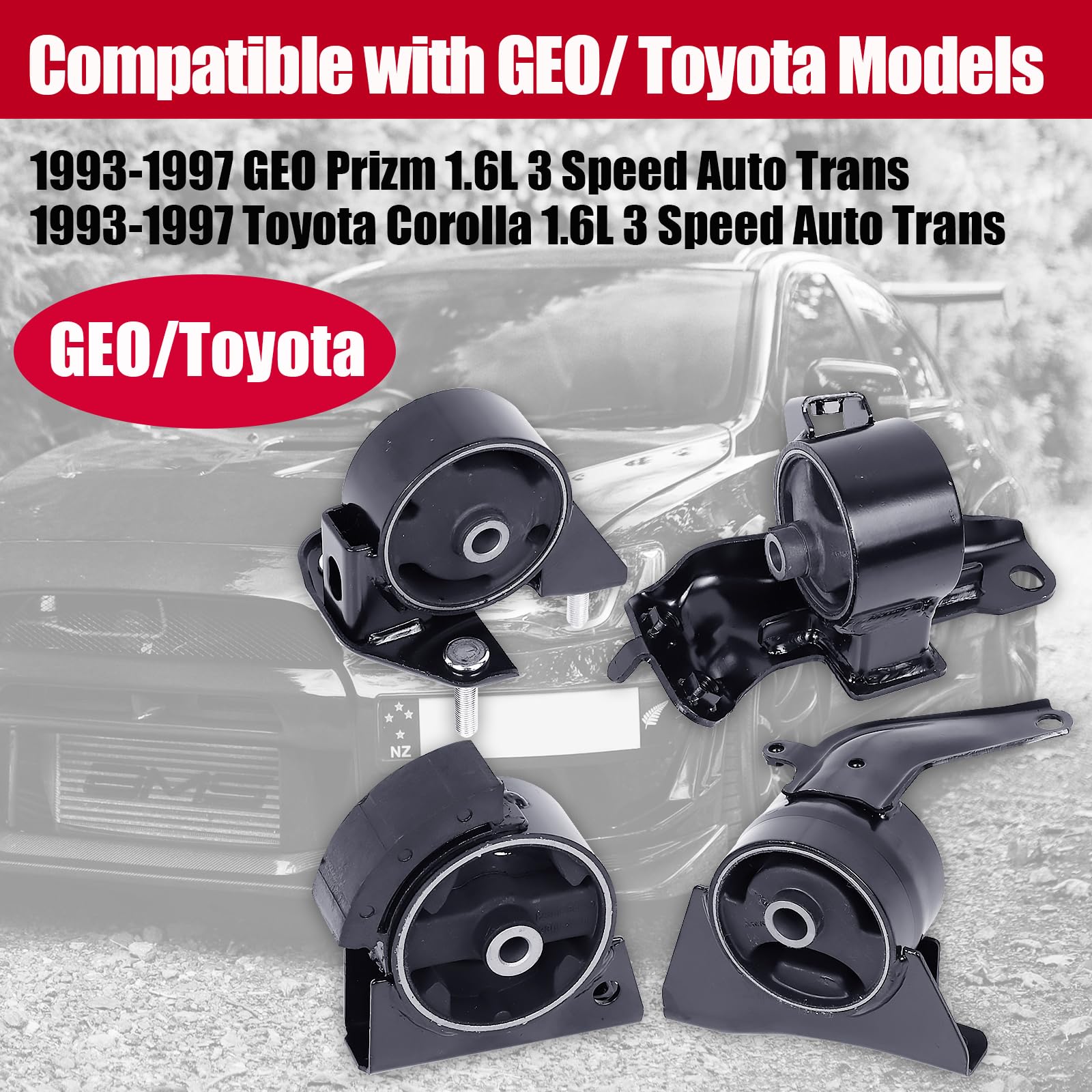 Engine Mount fits Geo Prizm / Toyota Corolla QOA並行輸入 Engine Motor Mount Set Compatible with Fits for Geo 1993-1997 Toyota  Corolla Prizm 1.6L DOHC A6258 A6242 A6261 A6260 : : Automotive