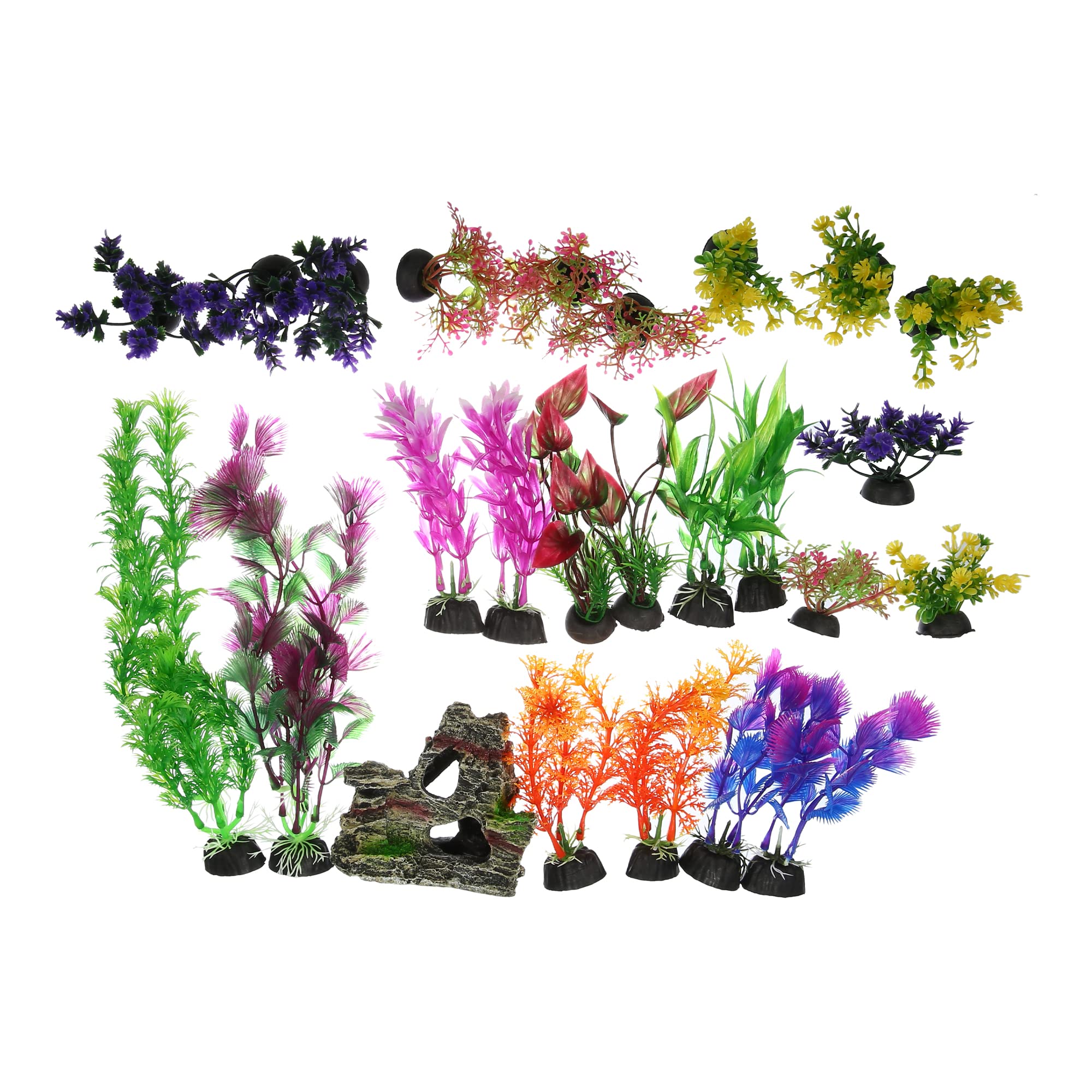 VOCOSTE Acuario Plantas Juego, Falso Peces Tanque Decoración Plantas con Ocultación Cueva