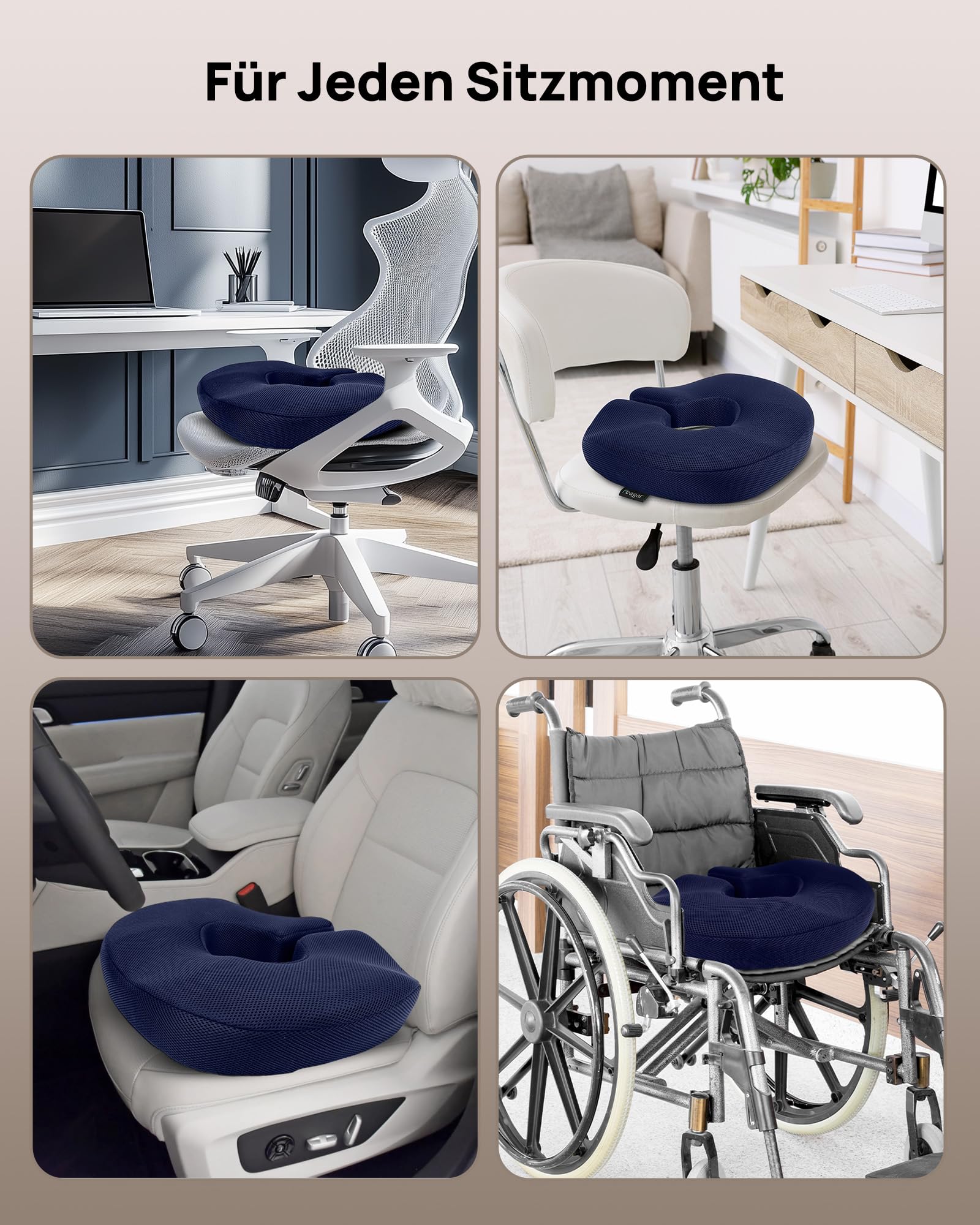 Feagar Cuscino Coxis Emorroidi in Memory Foam Cuscino Sedia Ufficio e Auto Driver Antidecubito con Anello Regolabile, Alleviare la pressione del coccige e Sciatica