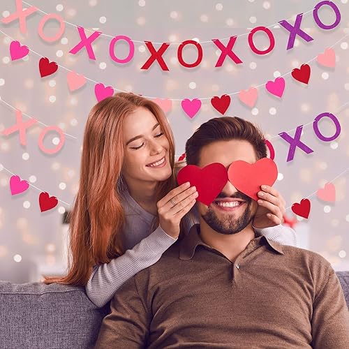 Miniatura 3 de Yilloog 4 piezas de fieltro para el día de San Valentín, decoración de San Valentín, guirnalda de bolas de fieltro, pancarta colgante de corazón,