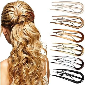 Pack of 6 U-shaped Hair Pins French Hair Clips Large Resin Double Insert U-shaped Hair Clips Vintage Hairpin Clip for Women Styling Hair Accessories Christmas Gifts Hair Styling Aids