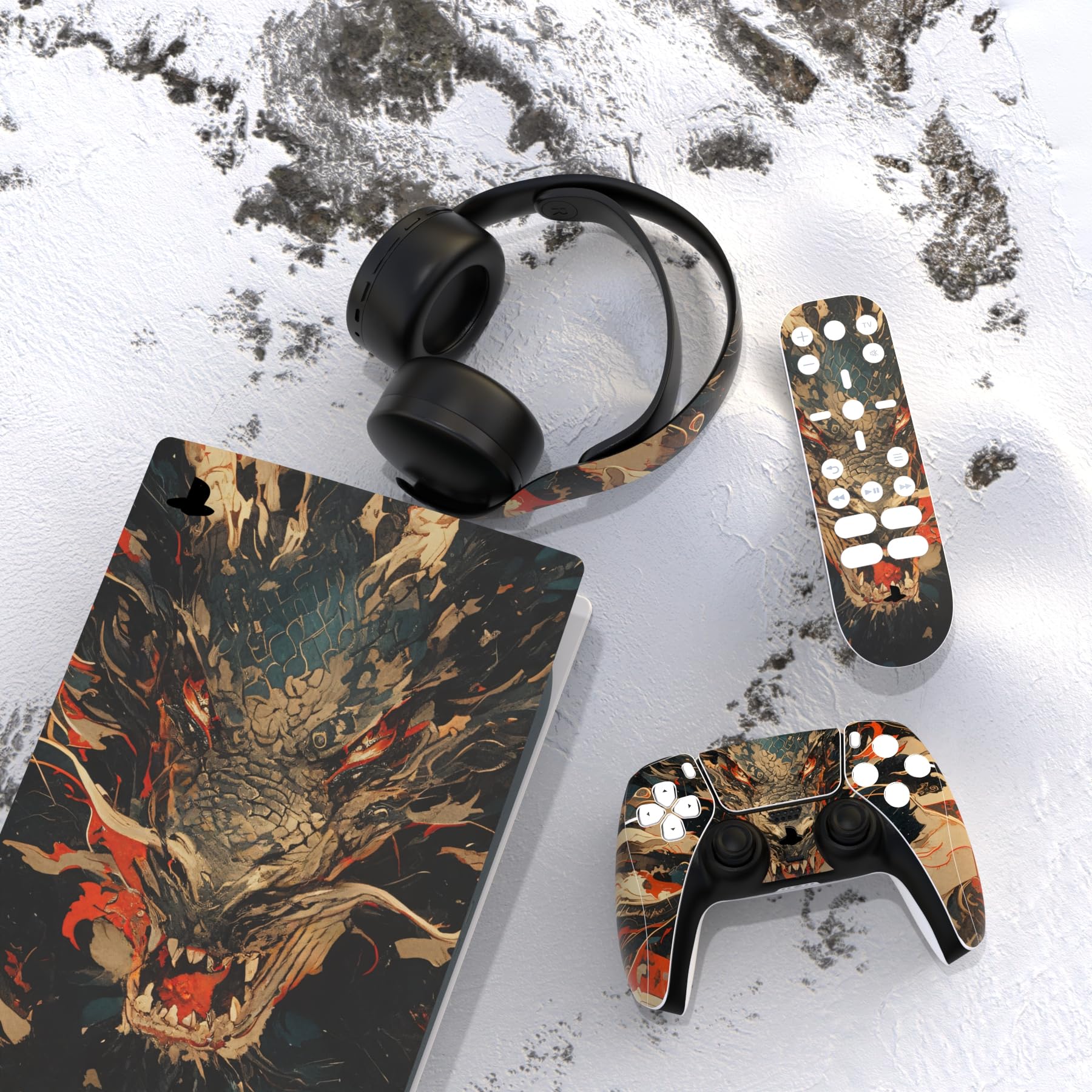 PlayVital Autocollant Protection pour ps5 Manette Accessoire Sticker Skin pour ps5 Habillages Digital Console & Controller & Télécommande & Casque & Station de Charge-Dragon Fureur