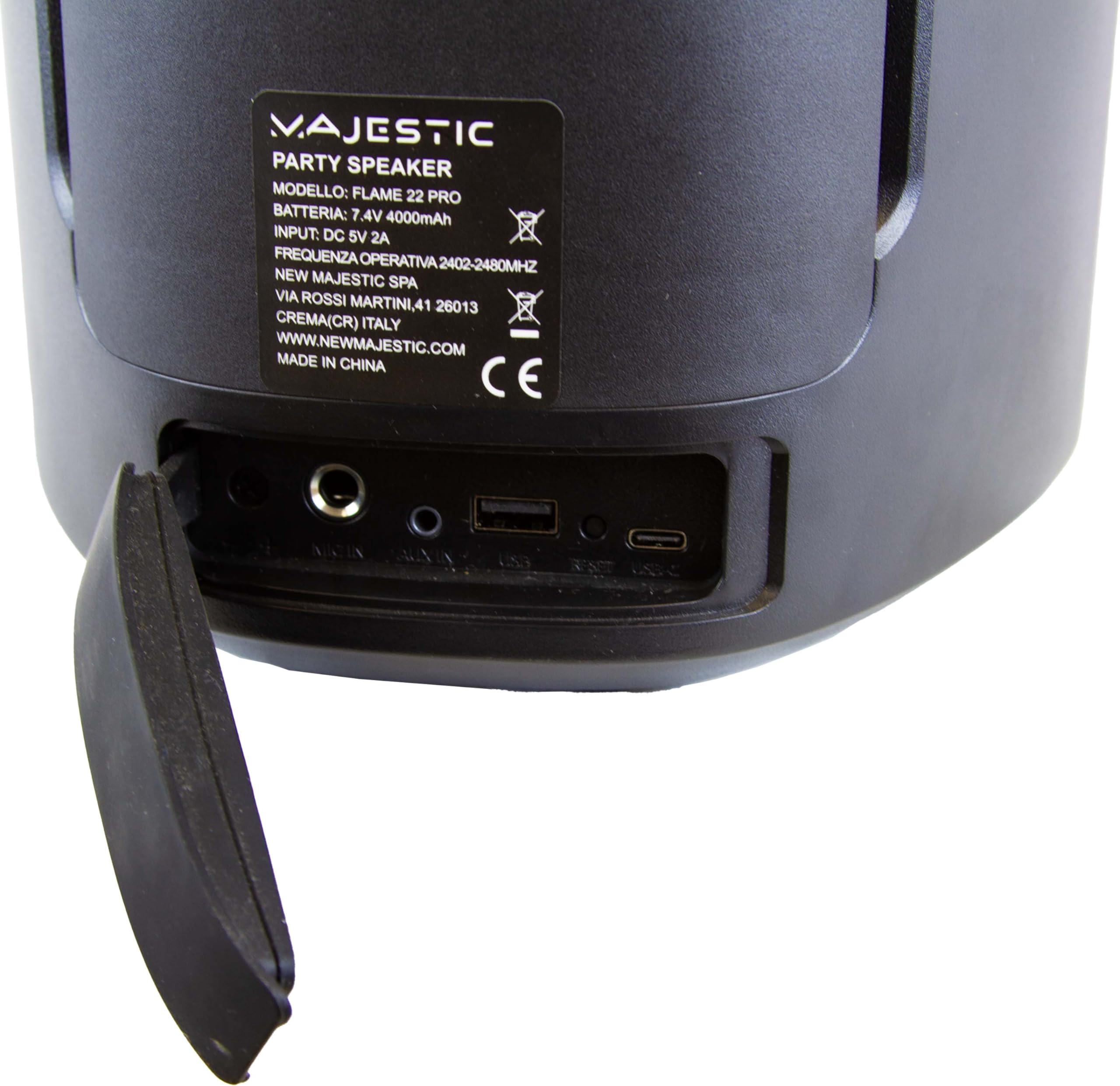 Majestic FLAME 22 PRO – Speaker bluetooth 5.3, 6 effetti luci LED, ingressi USB/AUX-IN/MIC, Batteria ricaricabile, funzione TWS, Impugnatura per il trasporto