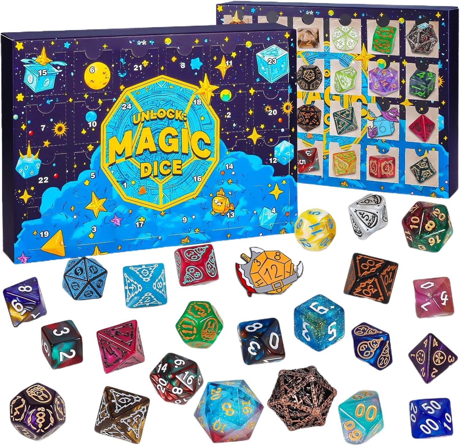 Dice Advent Calendars 2025, 24 Days Christmas Countdown Advent Calendars with 24pcs Polyhedral Dice for Role Playing Table Game