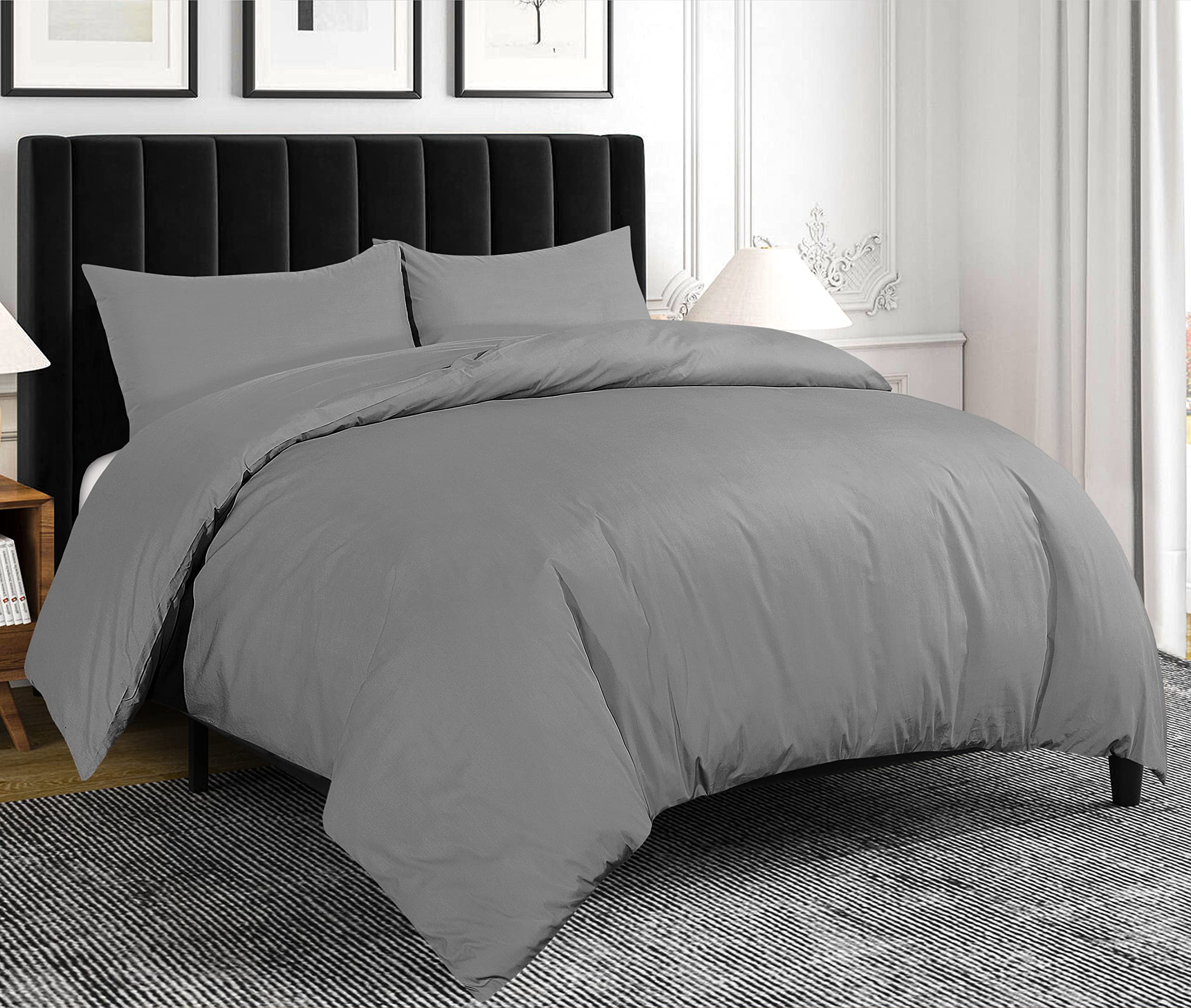 Crescent Collection 300 Thread Count 100% Pure Egyptian Cotton Duvet Cover With Pillowcase (Gray, Single: 135x200cm)