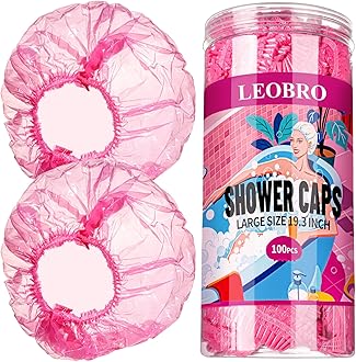LEOBRO Disposable Shower Caps, 100PCS Large Shower Cap, Plastic Shower Caps for Women Disposable, Thick Plastic Caps for Hair Treatment, Large Size 19.3 INCH, Pink